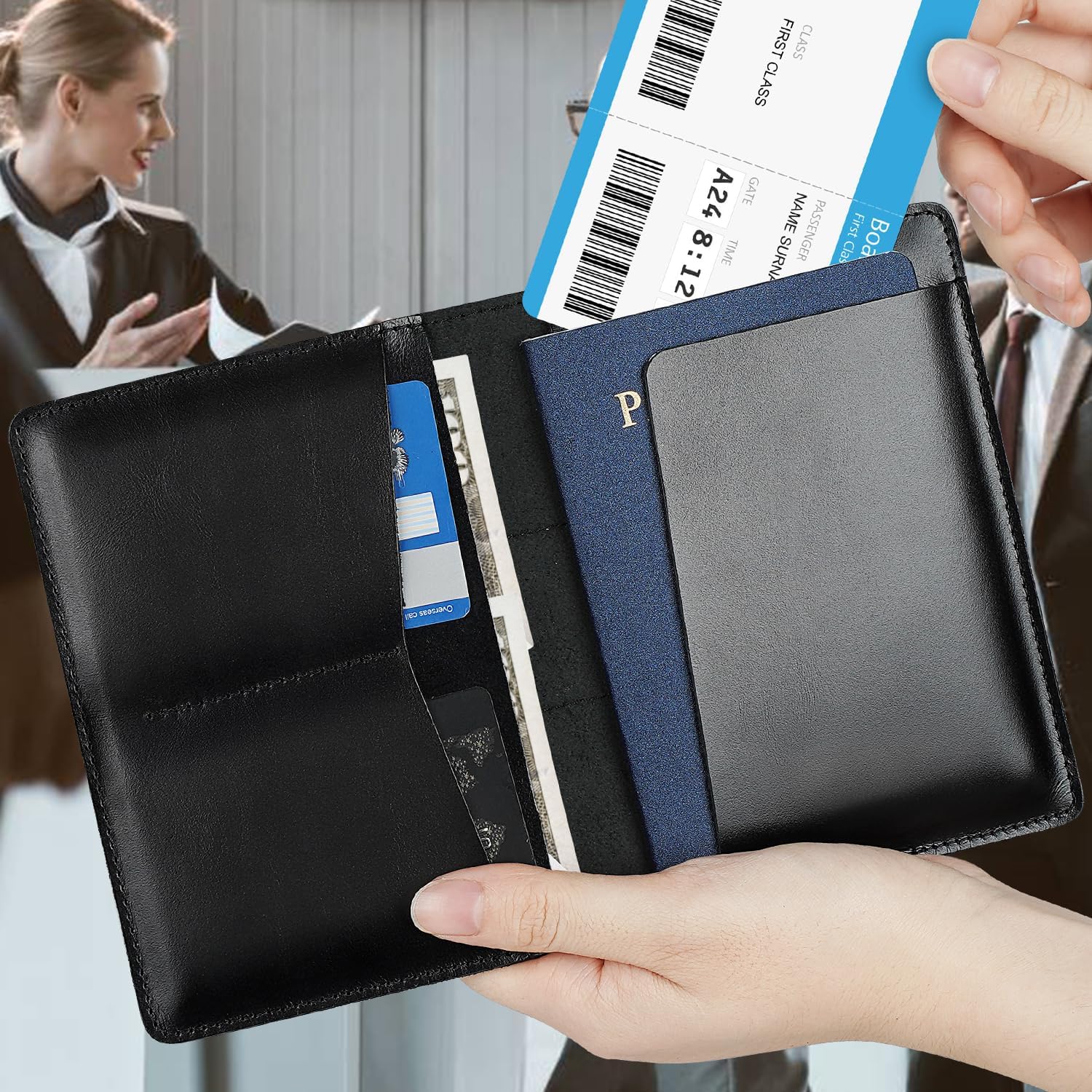 Genuine Leather Passport Holder for Travel Passport Covers with AirTag Slot Passport Wallets for