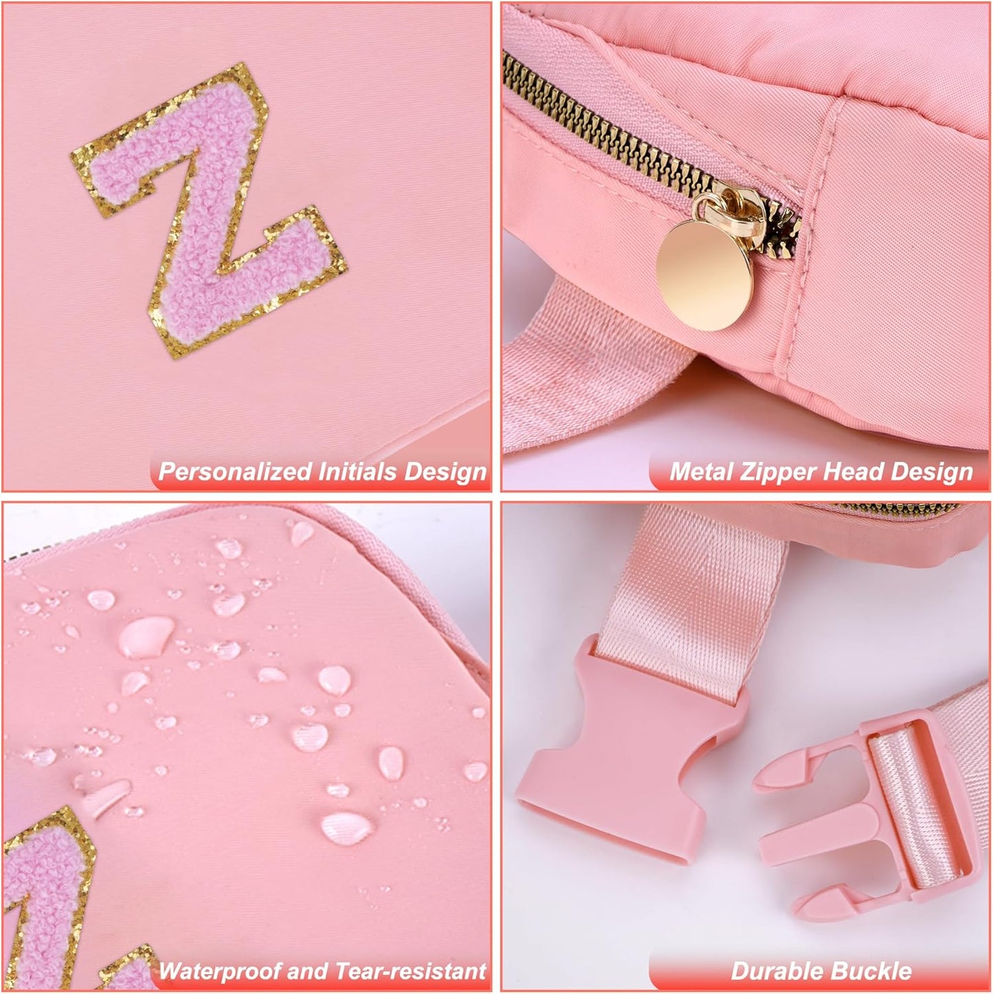 Personalized Belt Bag for Women Girls - Fashion Mini Waist Packs with Adjustable Strap - Trendy Travel Fanny Pack Crossbody Bags with Initial Letter - Teen Gifts | Peach,Z