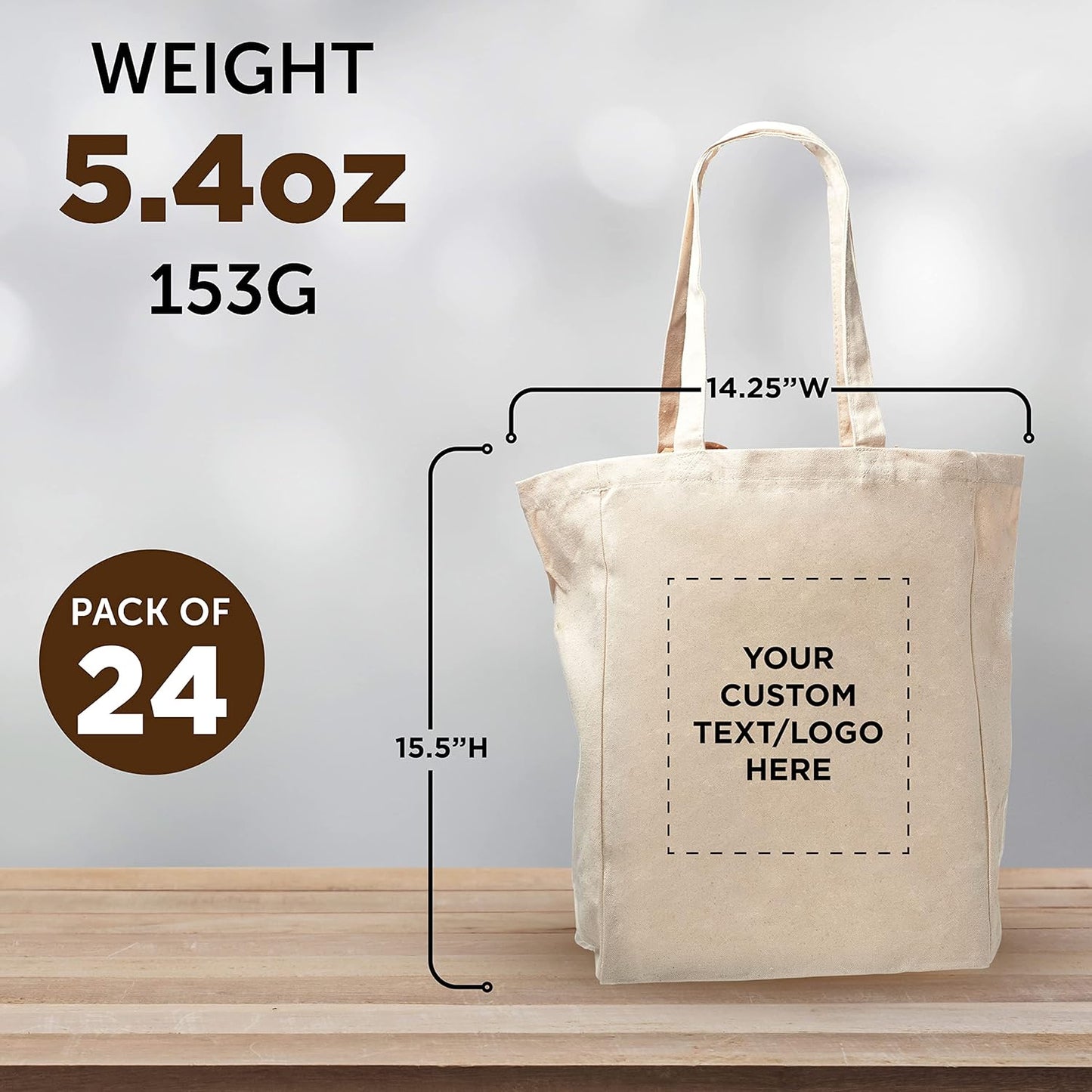 DISCOUNT PROMOS Custom Cotton Canvas Tote Bags Set of 100 - Personalized, Reusable, Perfect for Grocery, Promotions, Branding - Natural Color, 14.25"X15.5"X5", 10 OZ Cotton