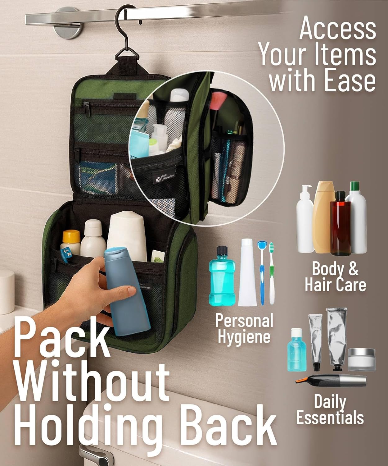 DD D&D Wanderlust D&D Hanging Travel Toiletry Bag for Men and Women – Cosmetics, Makeup and