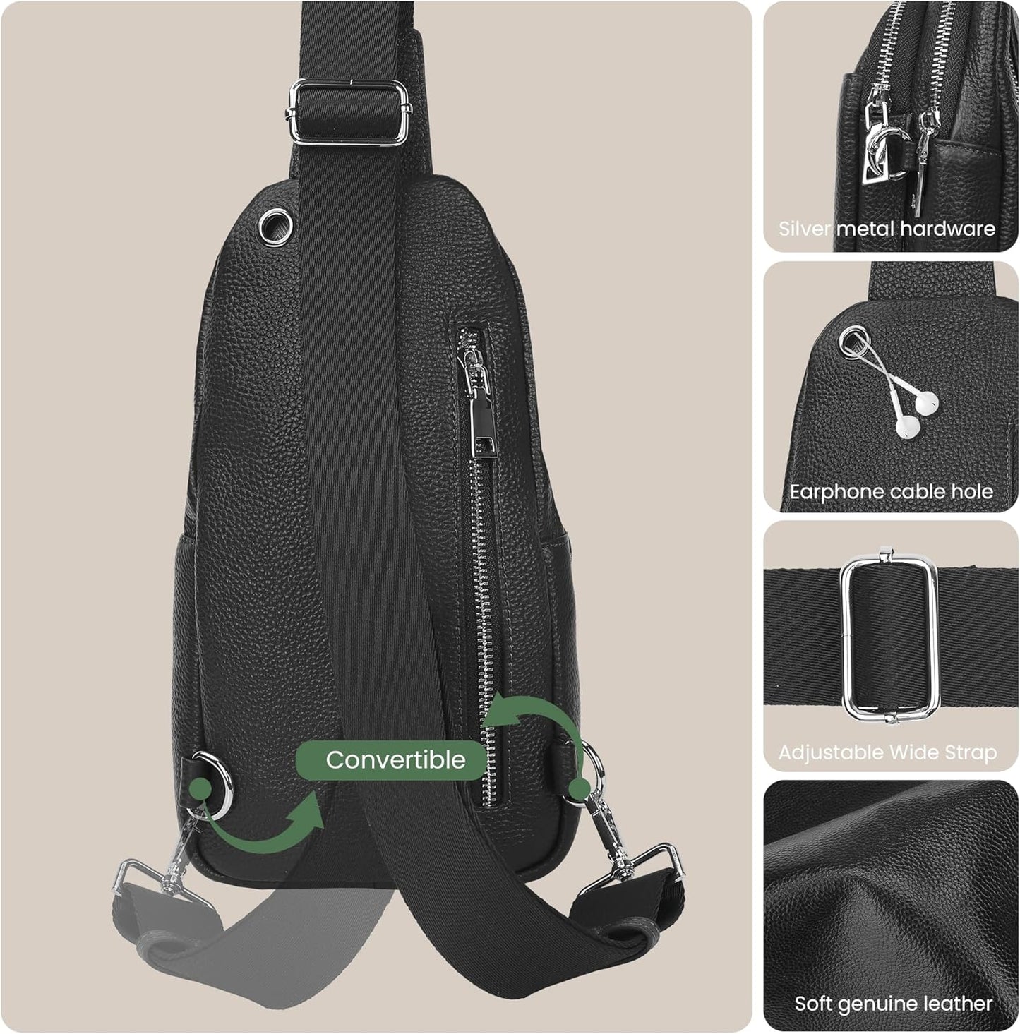 befen Genuine Leather Small Sling Bag for Women Anti-Theft Crossbody Chest Bags Fanny Packs for