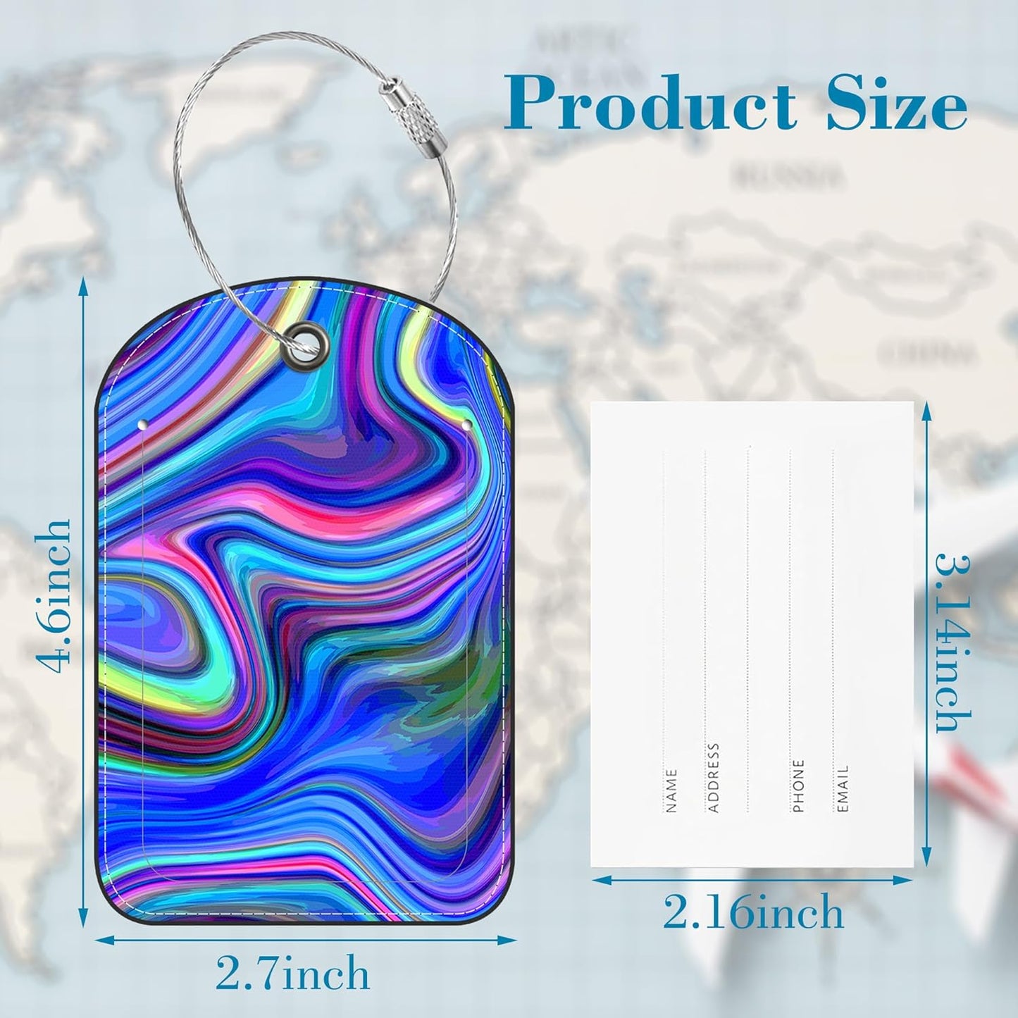 2 PCS Leather Luggage Tags for Suitcase Abstract Colors Travel Luggage Tag with Privacy Flap Name ID Label and Metal Loop for Travel Bag Suitcase