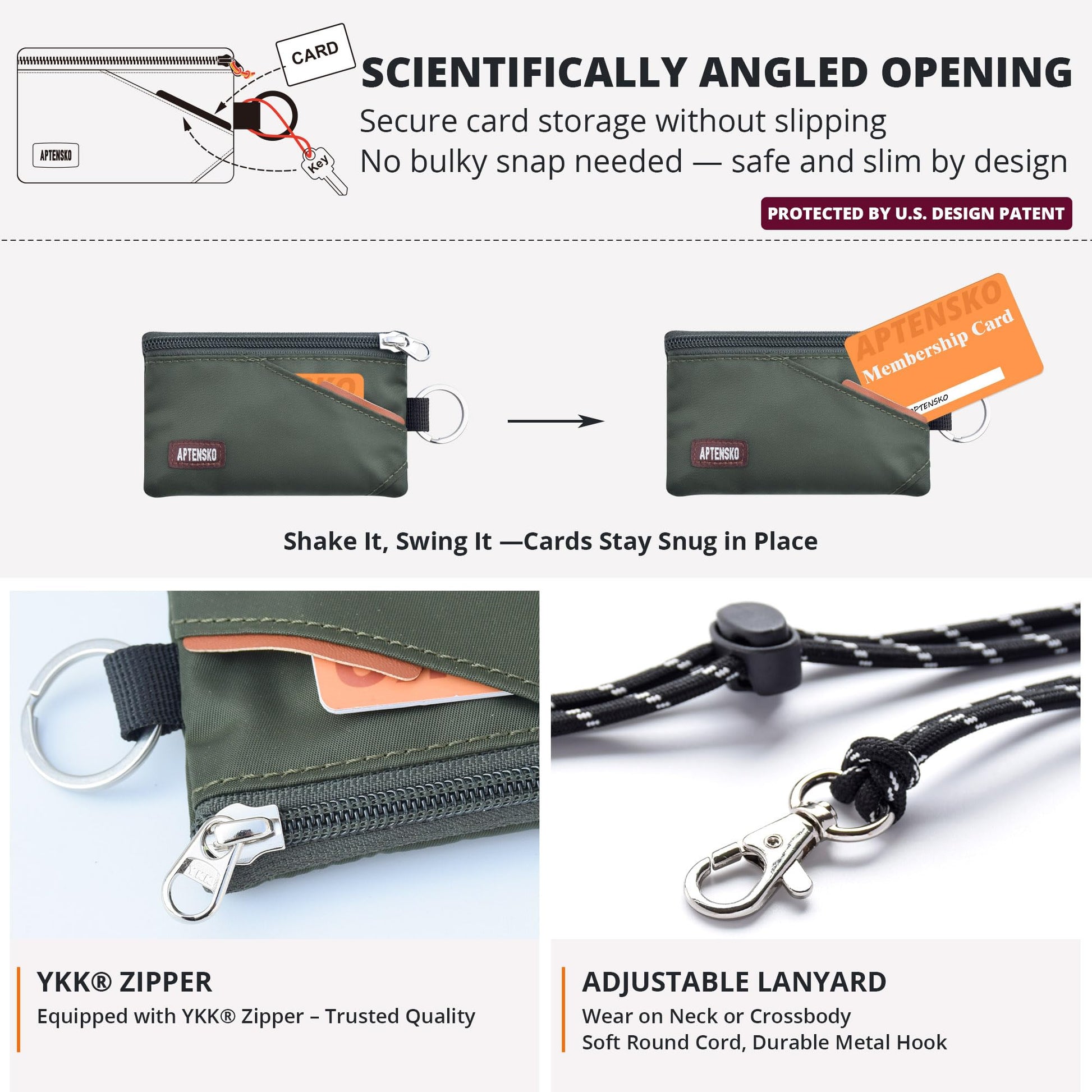 APTENSKO RFID Blocking Travel Wallet with Adjustable Lanyard, Small Nylon Zipper Pouch and Badge