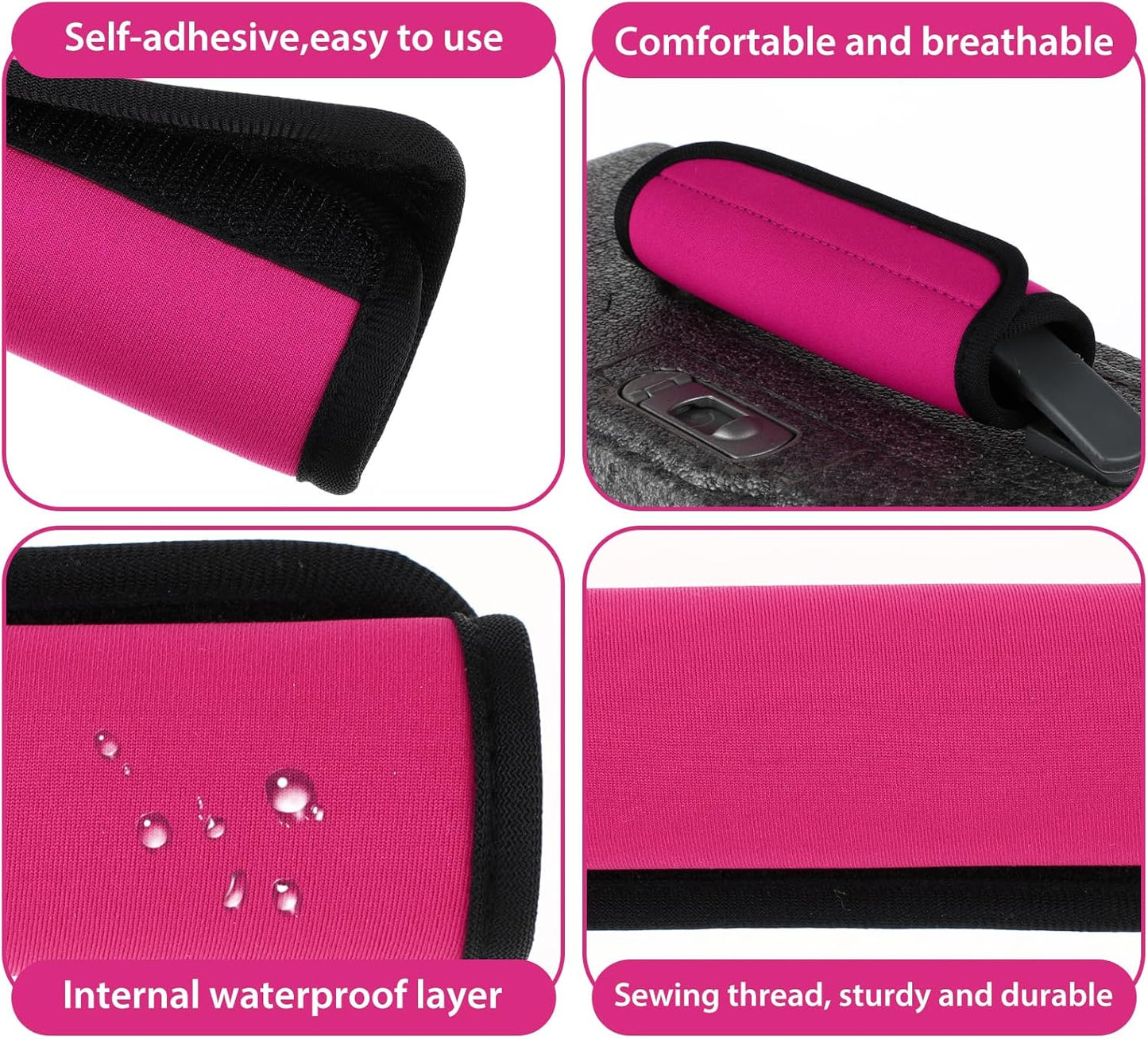 2 Pack Luggage Handle Wraps for Suitcase, Bright Color Comfort Soft Handle Covers Suitcase Luggage Handle Wrap Luggage Tag Wraps Travel Accessories (Rose Red)