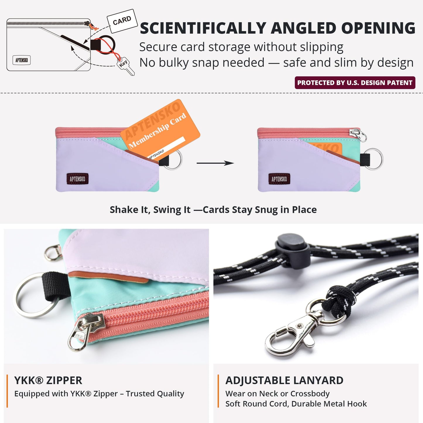 APTENSKO RFID Blocking Travel Wallet with Adjustable Lanyard, Small Nylon Zipper Pouch and Badge
