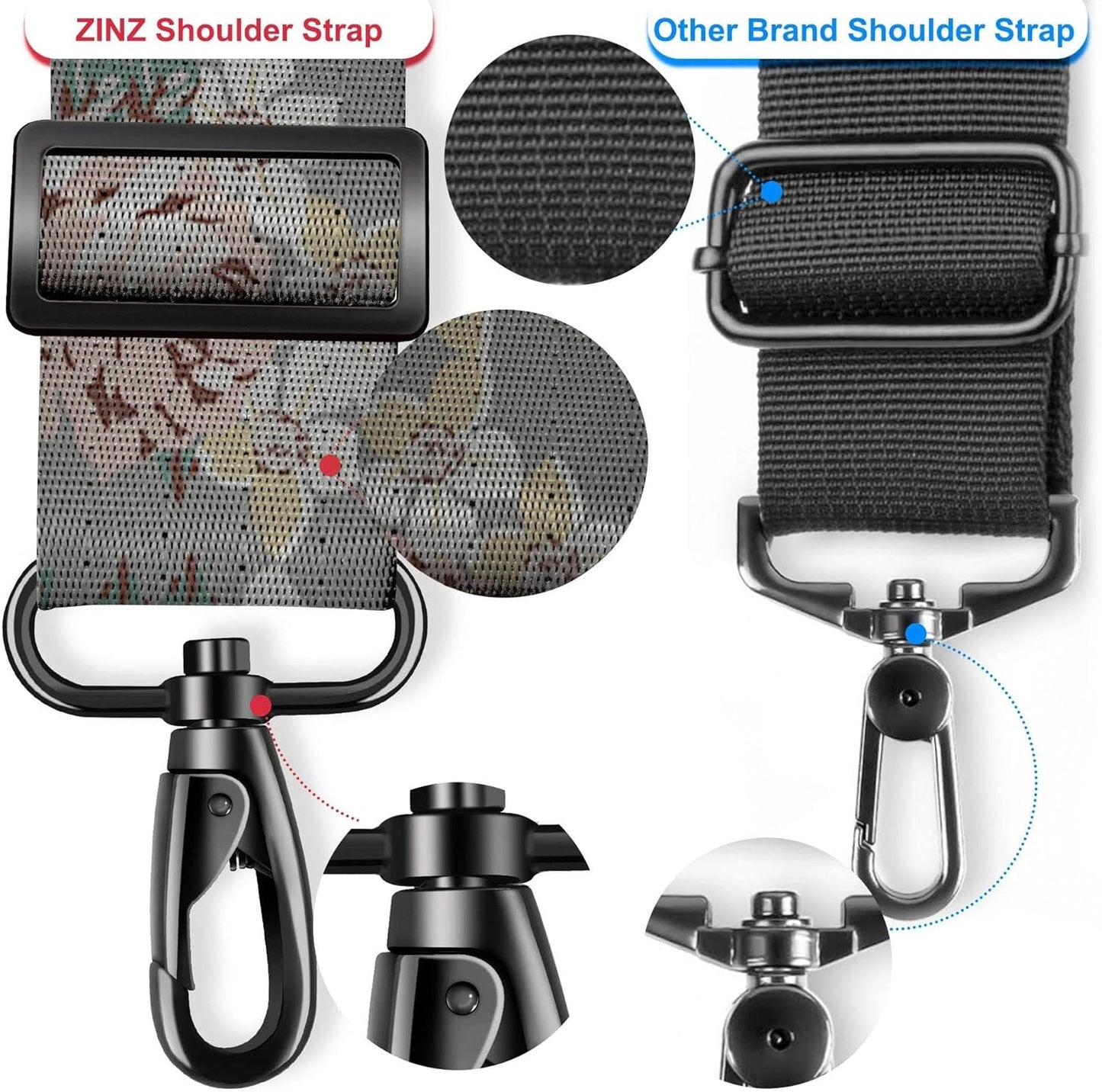 ZINZ Shoulder Strap - 59 Inch Universal Heavy-duty Adjustable Strap with Ultra-thick Fixed Breathable Pad for Laptop, Gym, Camera Bag and More -Gray Rose