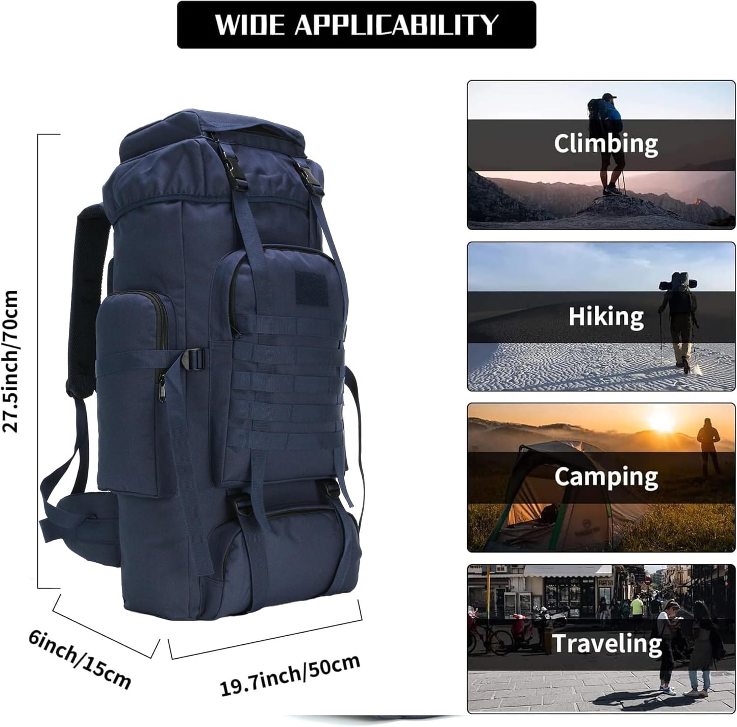 Hiking Backpack for Men 70L/100L Camping Backpack Military Rucksack Molle 3 Days Assault Pack for