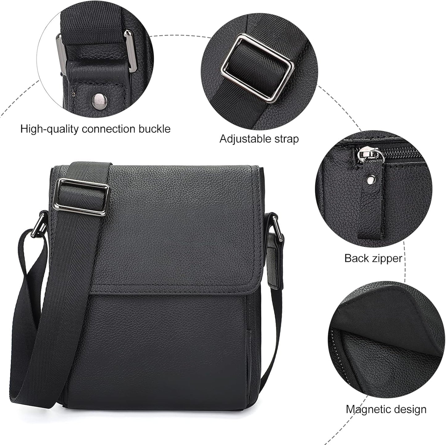 Augus Leather Messenger Crossbody Shoulder Bag for Men Work Business Casual Adjustable straps With YKK Metal Zipper