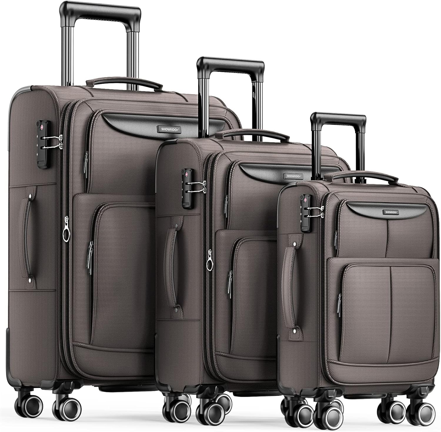 SHOWKOO Luggage Sets 3 Piece Softside Expandable Lightweight Durable Suitcase Sets Double Spinner
