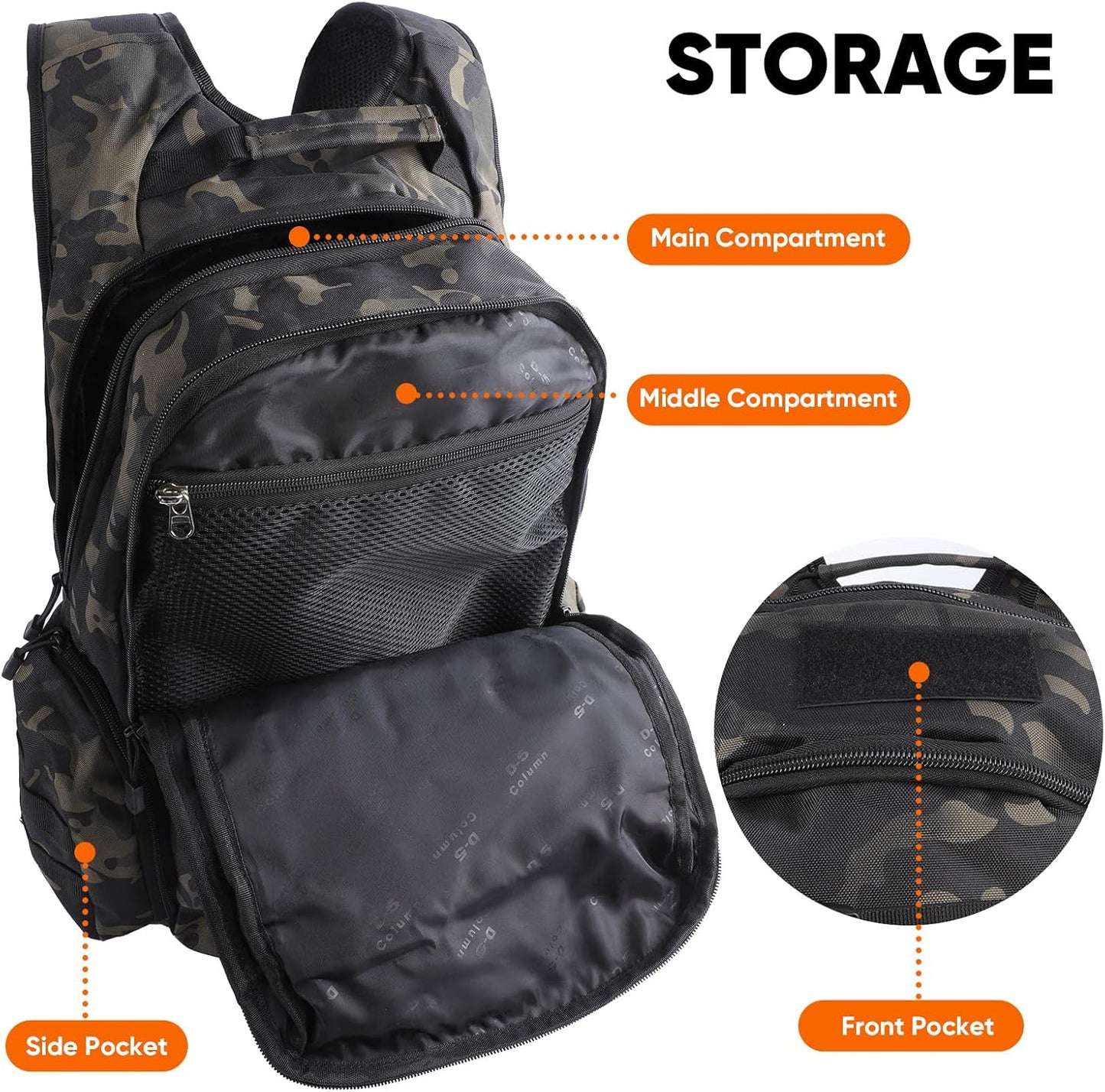 35L Tactical Backpack for Men, MOLLE Military Bug Out Bag, Waterproof Rucksack for Hiking with Hydration Port Balck CP