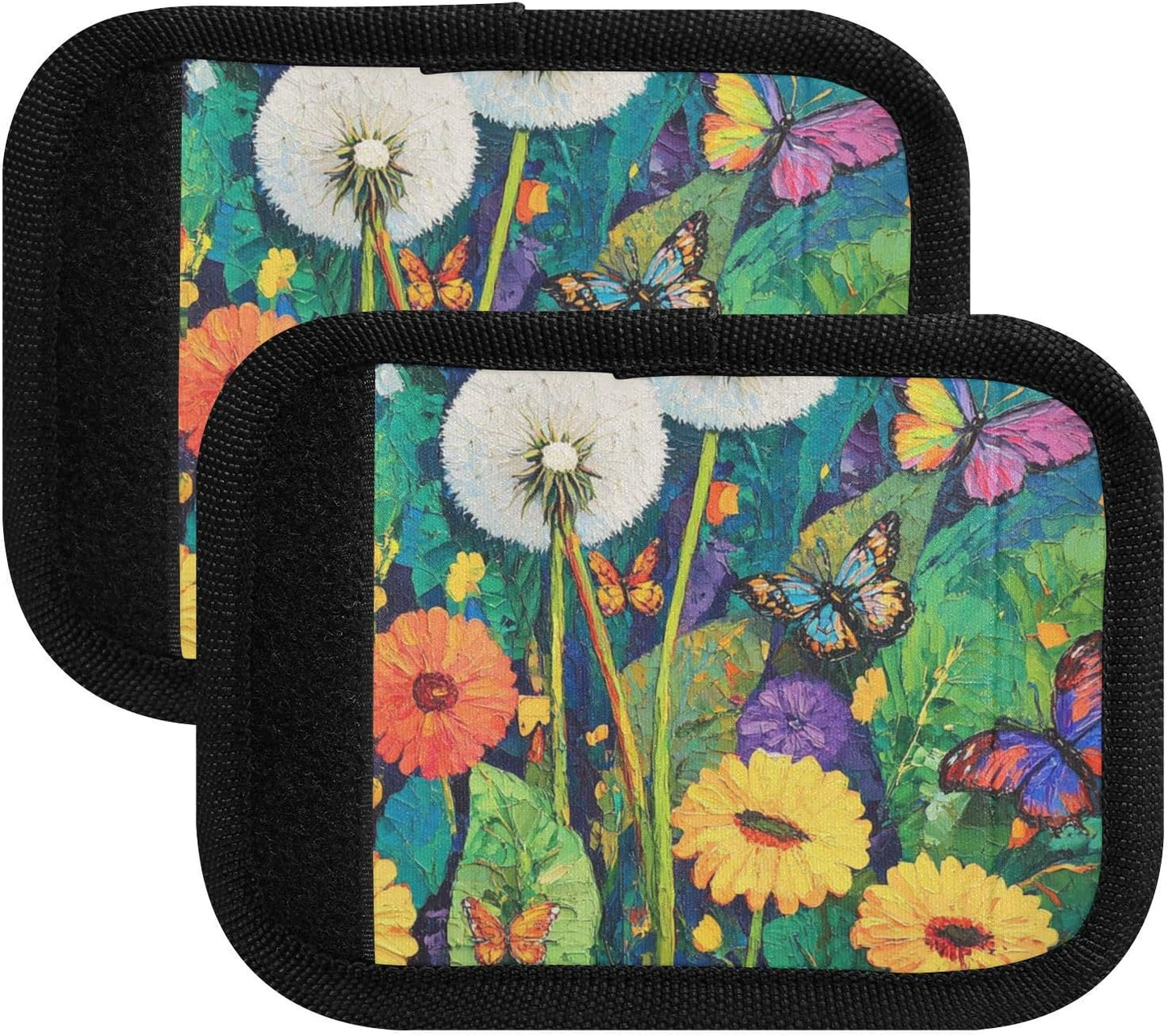 Colorful Dandelions and Butterfly 4 Pack Luggage Handle Wraps Covers for Suitcase Identifiers Bag Tags Travel Accessories