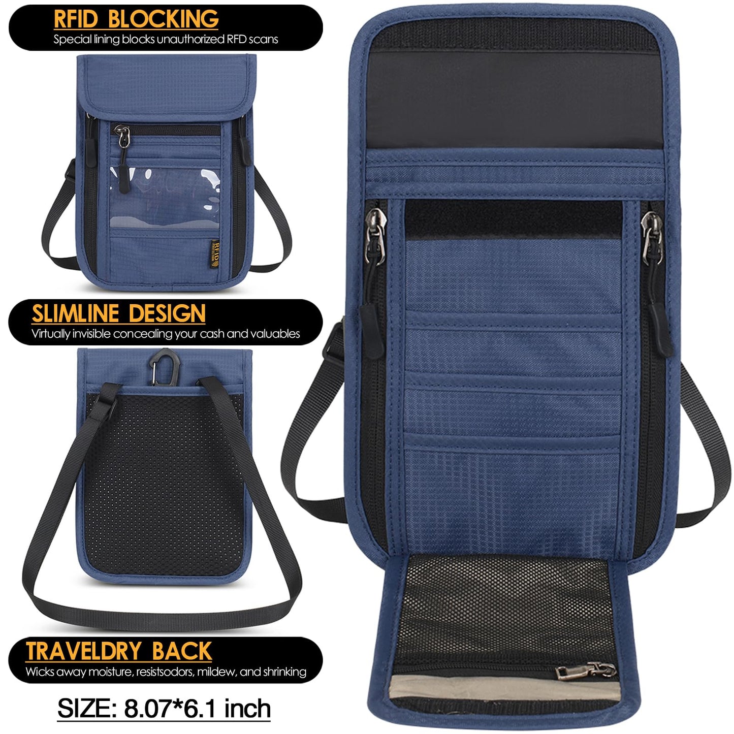 Travel Neck Wallet RFID Blocking – Hidden Passport Holder & Anti-Theft Money Pouch for Men & Women