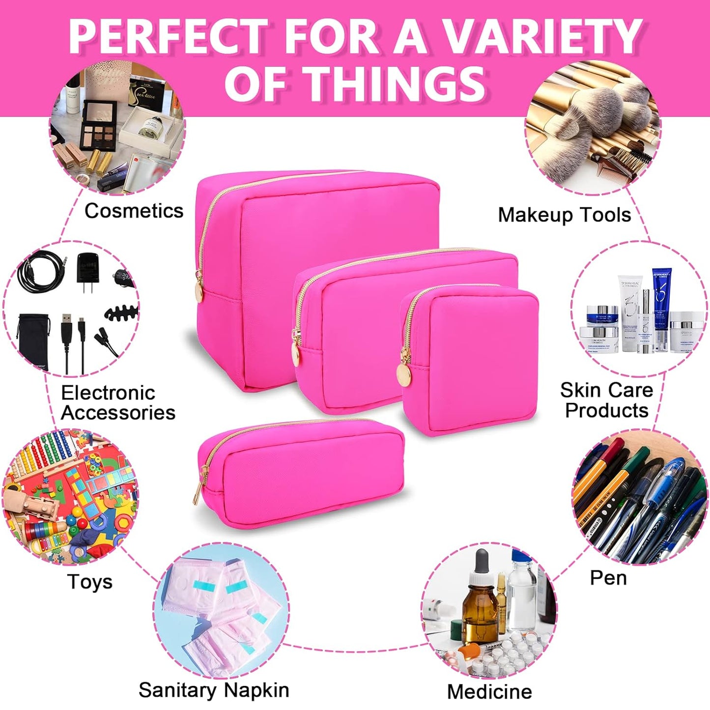 Large Makeup Bag Pouch,Nylon Women Travel Toiletry Storage Bag Preppy Cosmetic Bag for Girls,Big