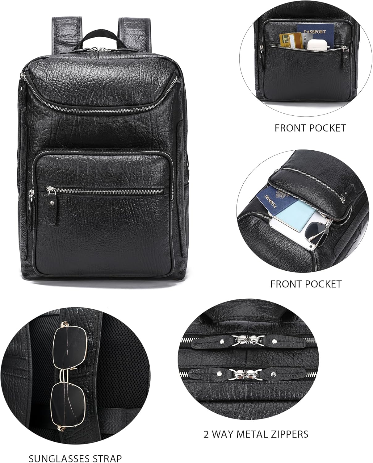 LANNSYNE Full Grain Leather Backpack For Men, 15.6" Leather Laptop Backpack Hiking Travel Bag