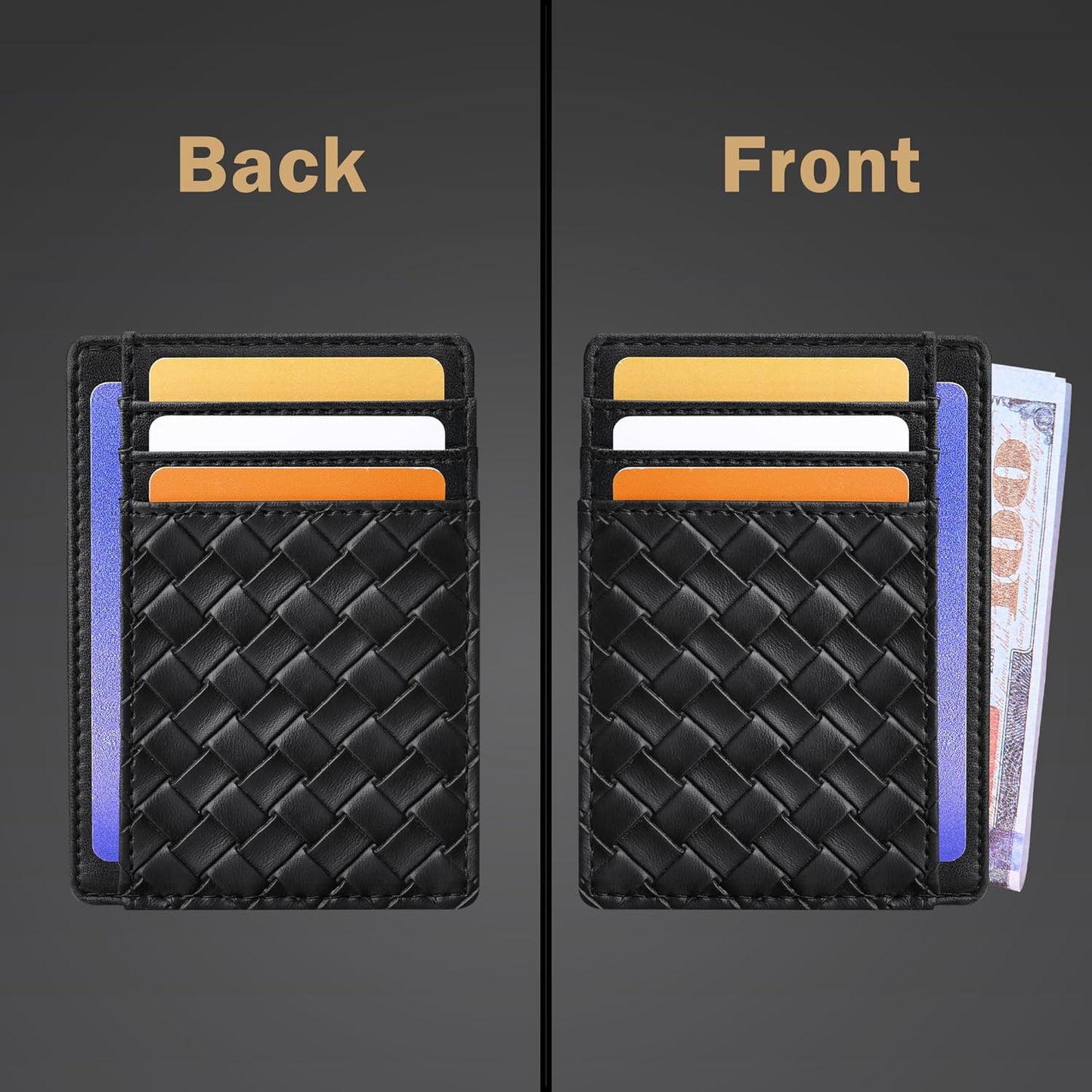 Travelambo Front Pocket Minimalist Leather Slim Wallet RFID Blocking Medium Size
