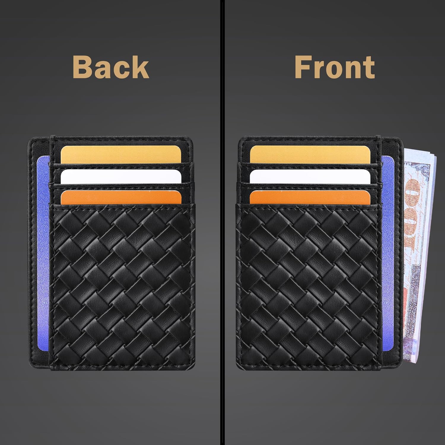 Travelambo Front Pocket Minimalist Leather Slim Wallet RFID Blocking Medium Size