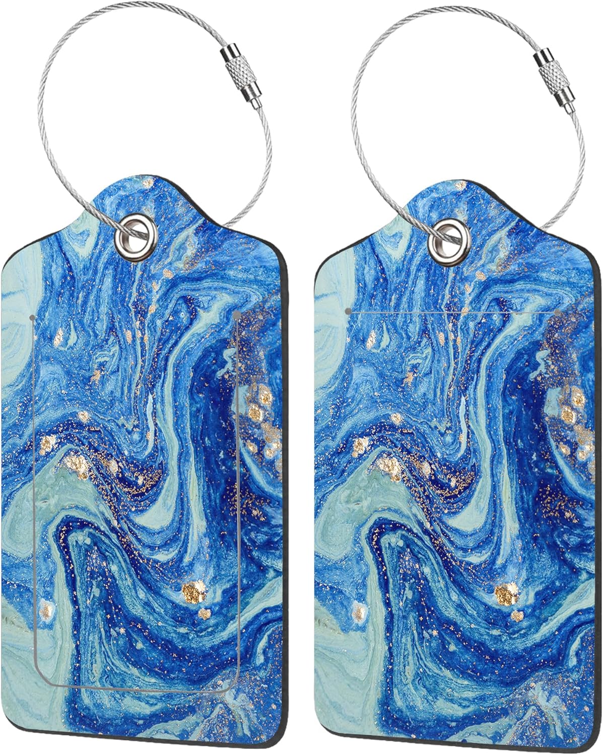 2 Pack Luggage Tag for Suitcase,Abstract Blue Marbled PU Leather Suitcase Tags Identifiers with Privacy Name Address Labels and Durable Steel Loop for Women Men Travel