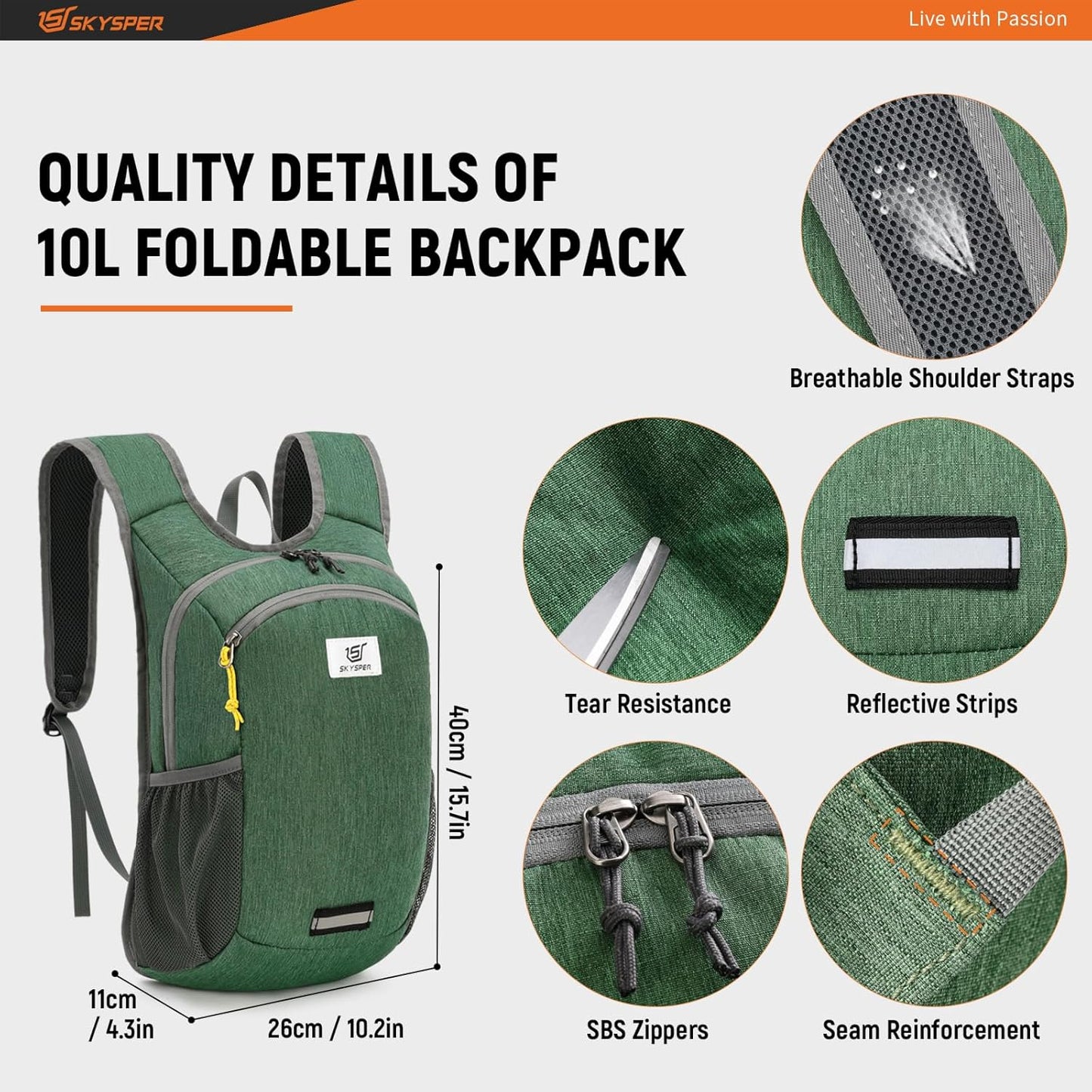 SKYSPER 10L Hiking Backpack Lightweight Packable Back Pack Small Travel Daypack for Women Men Foldable Outdoor Rucksack