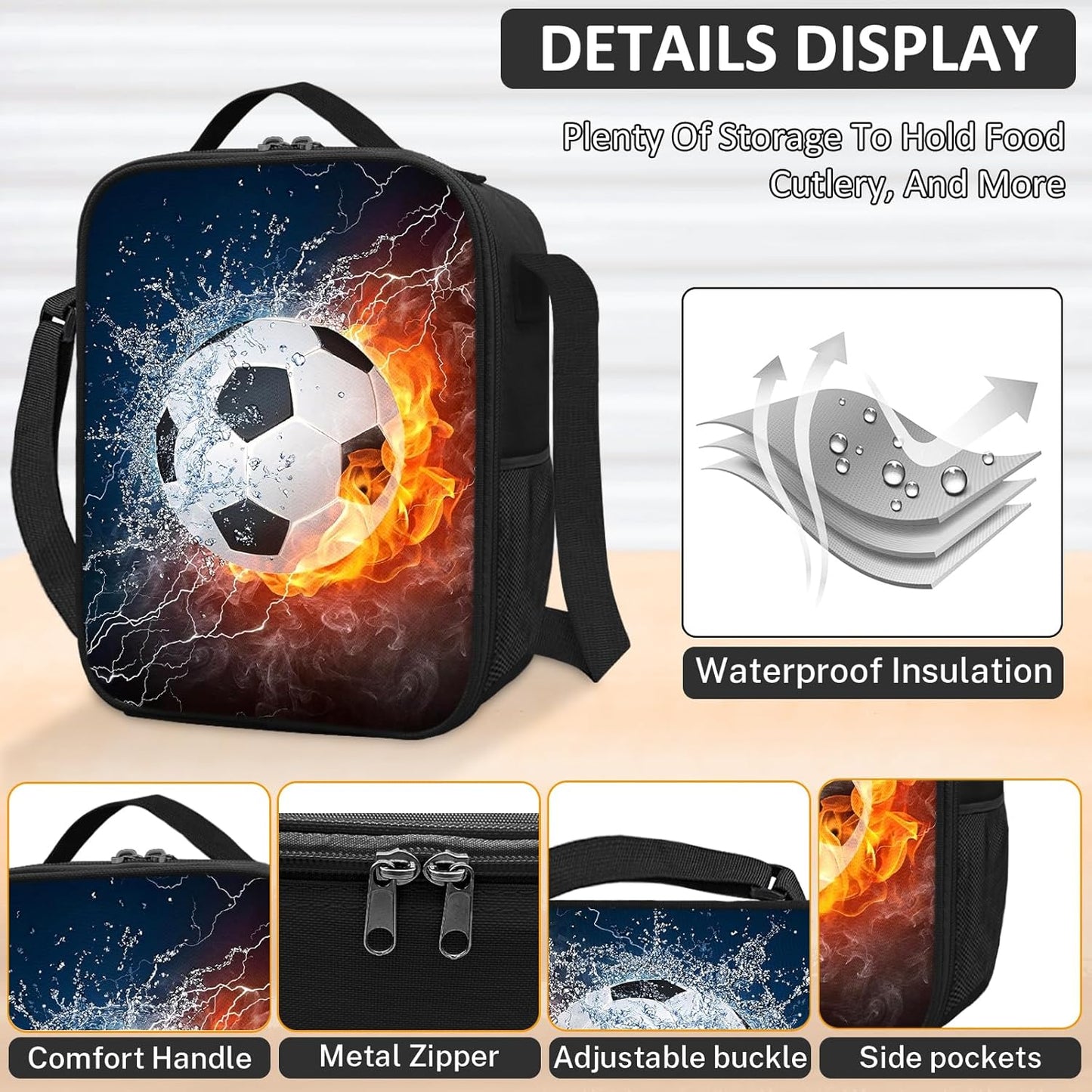 School Backpack for Boys - 4pcs Soccer Boys Backpack with Lunch Box and Pencil Case for Kids Children Teens Elementary Middle School - Students Bag for Ages 6-18,17″Bookbag Travel Back Pack