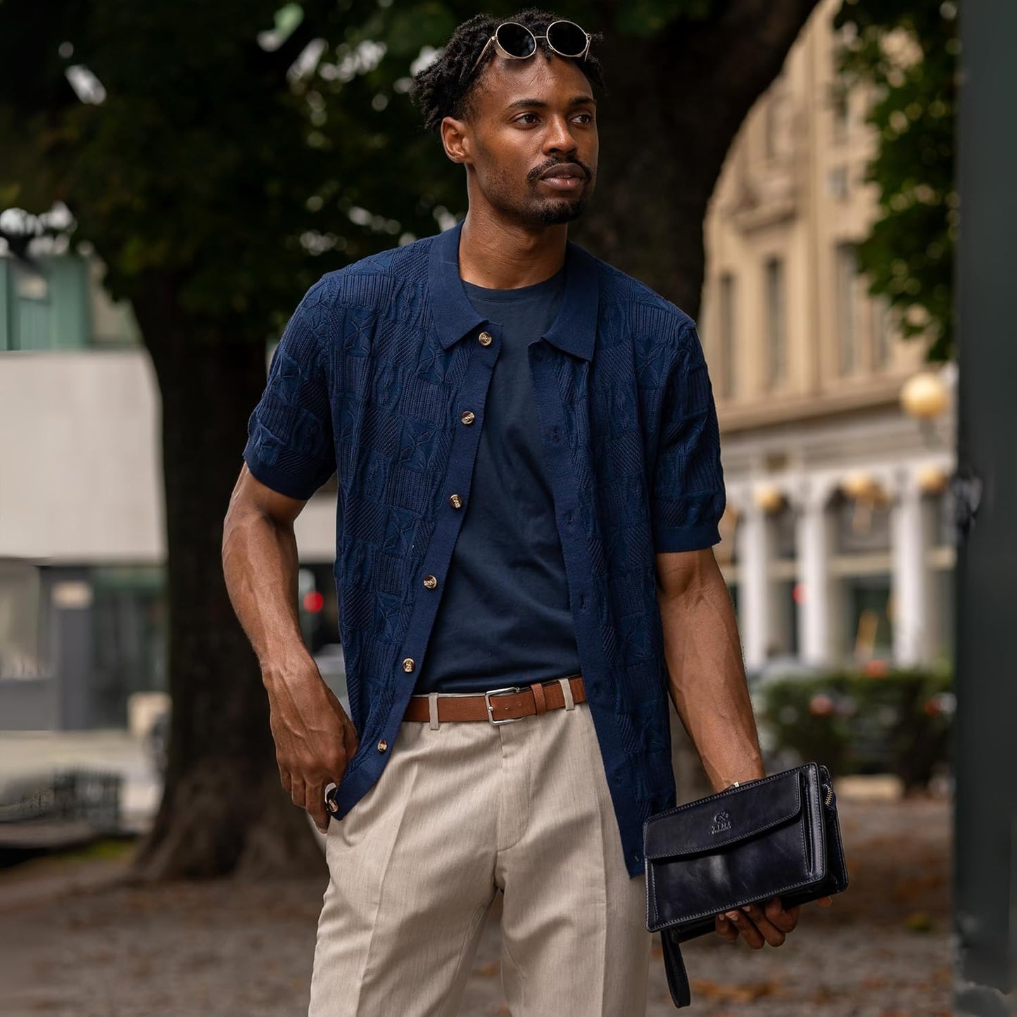 Time Resistance Leather Clutch for Men Organizer Wrist Bag Briefcase Handmade in Italy Gift Box Included