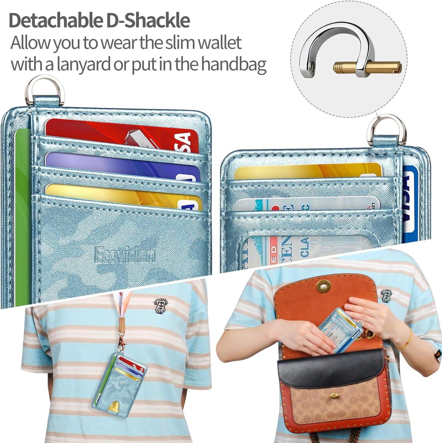 EcoVision Slim Minimalist Front Pocket Wallet, RFID Blocking Credit Card Holder Wallet with Detachable D-Shackle for Men Women