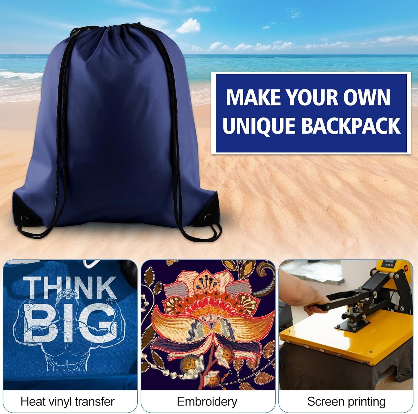 PLULON 6 Pcs Drawstring Bags Bulk Navy Blue Drawstring Backpack String Backpack Cinch Sack Sport Gym Backpack Bags for Yoga Traveling Outdoor Sports