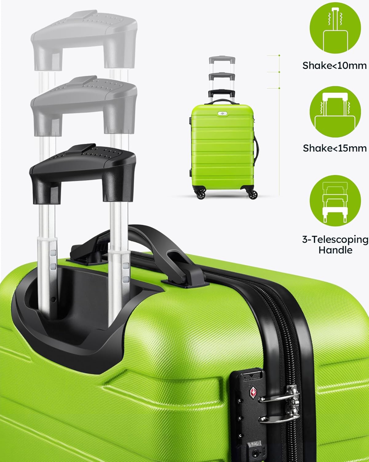 Suitour Luggage 3 Piece Sets Hard Shell Luggage Set with Spinner Wheels, TSA Lock, 20 24 28 inch Travel Suitcase Sets (Light Green, 3 Piece Set)