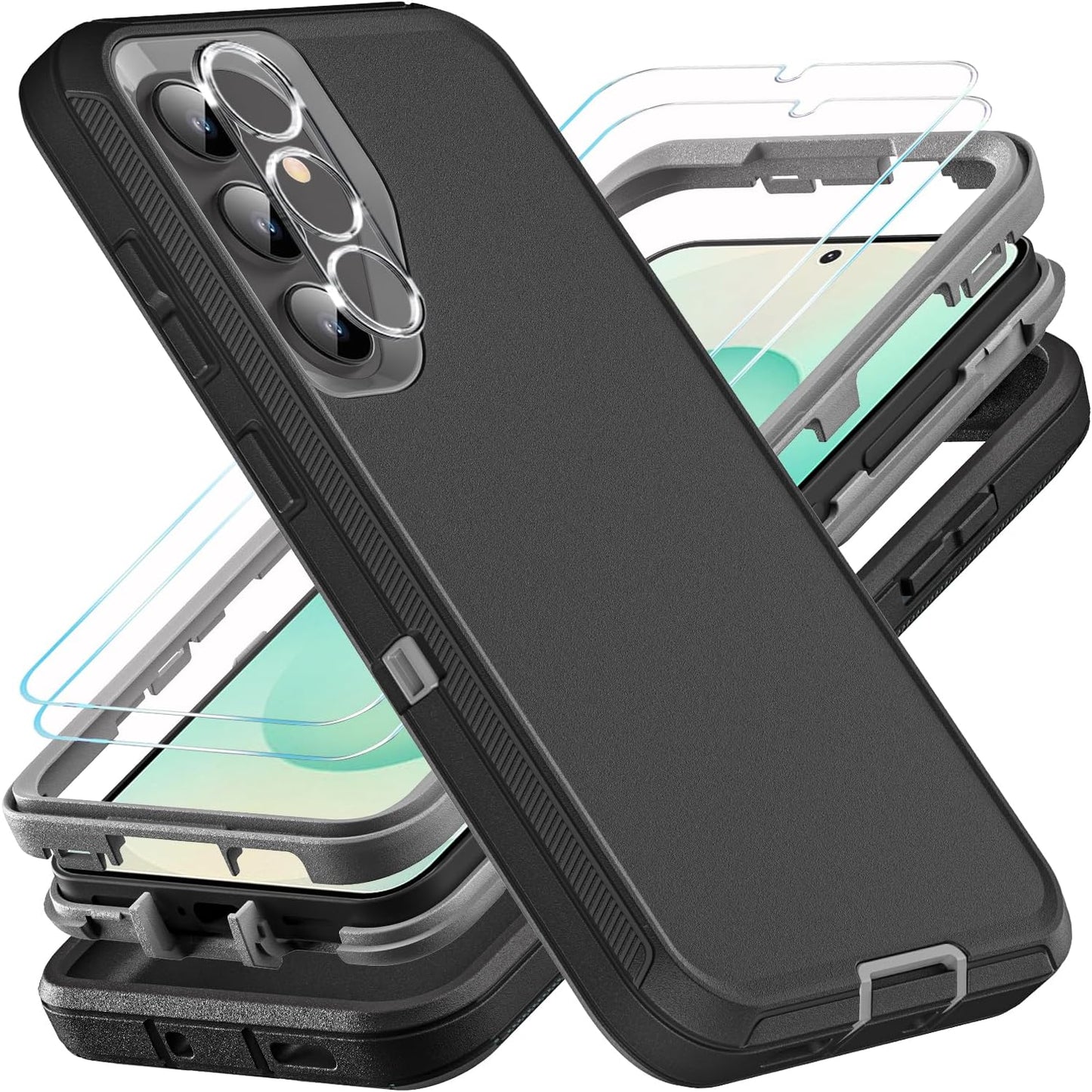 for Samsung Galaxy S25 Plus Case, Military Grade 3 in 1 Heavy Duty Shockproof/Drop Proof/Dust Proof Case with 2Pcs Tempered Glass Screen Protector & 1PcsCamera Lens Protector (Black/Grey)
