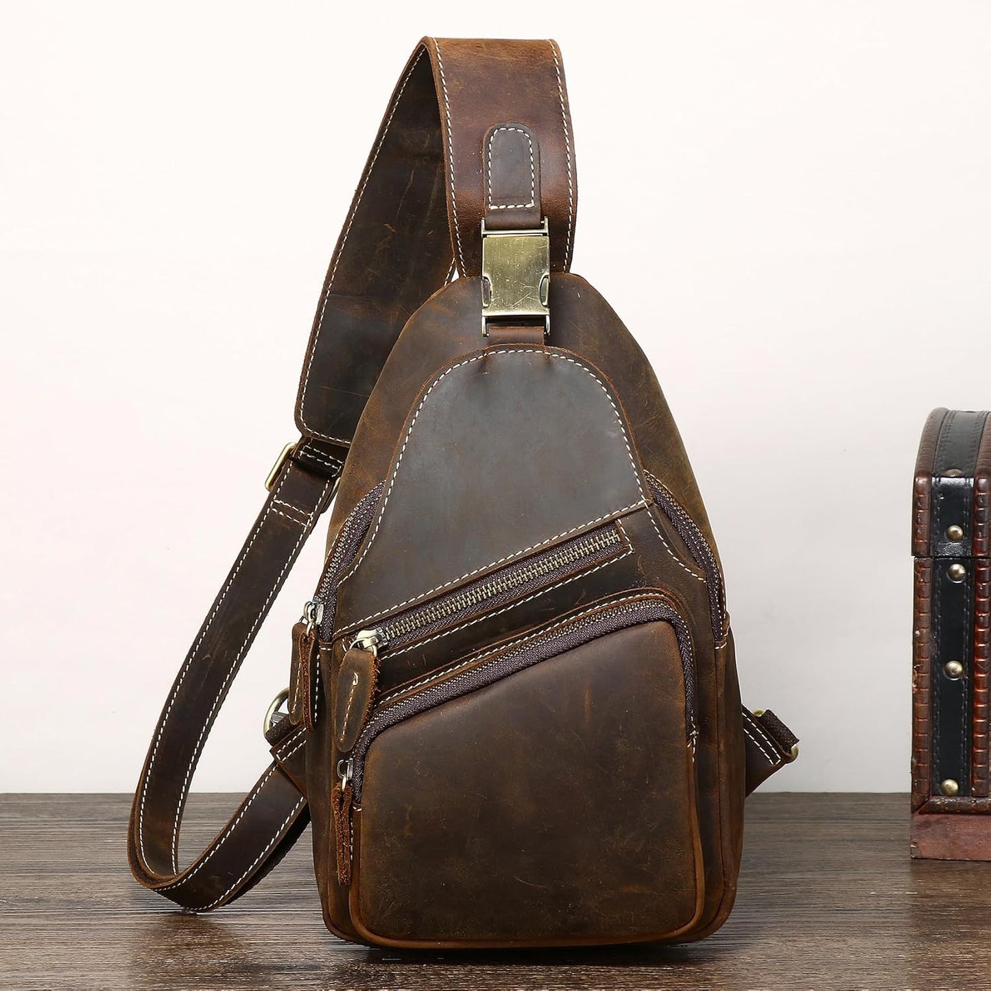 Genuine Leather Sling Bag for Men Women Backpack Chest Shoulder Satchel Crossbody Bags Casual Outdoor Daypack