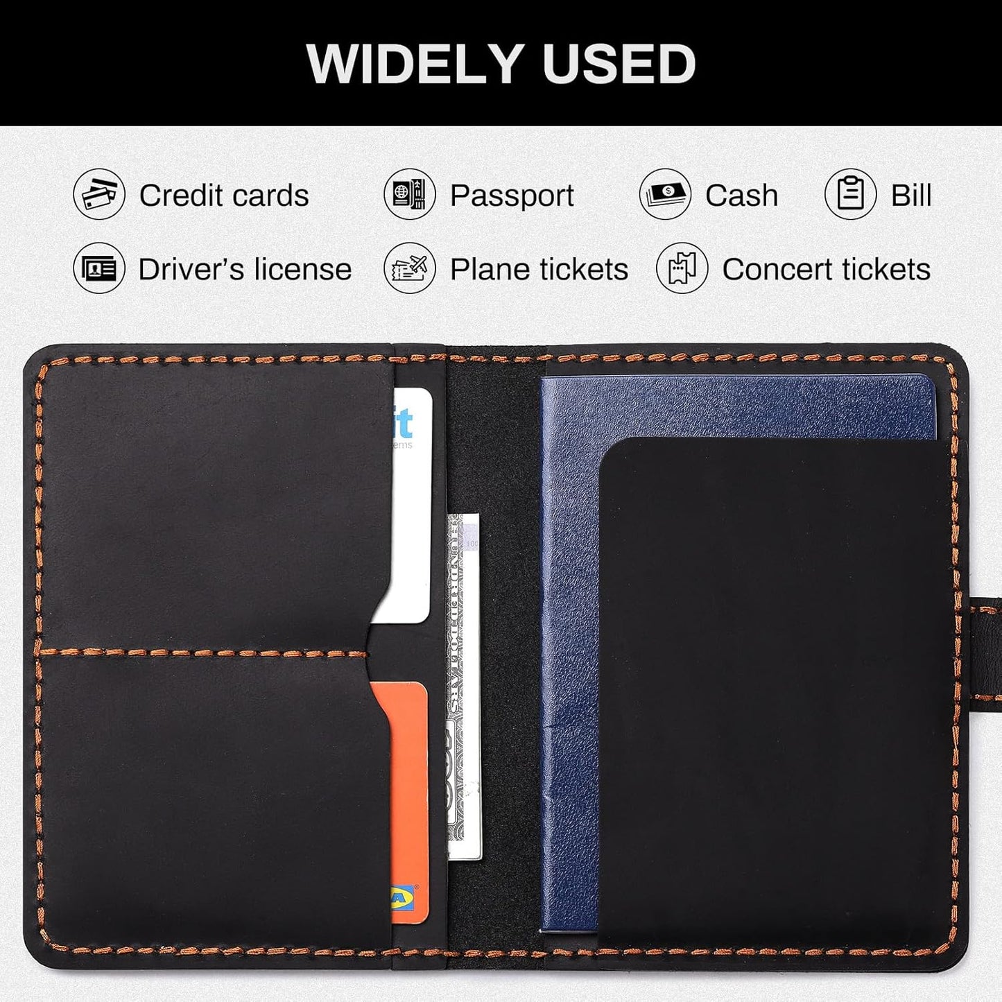 Full Grain Leather Passport Holder with AirTag, Travel Passport Wallet and Air Tag Cover for Men and Women, with 4 Card Holder