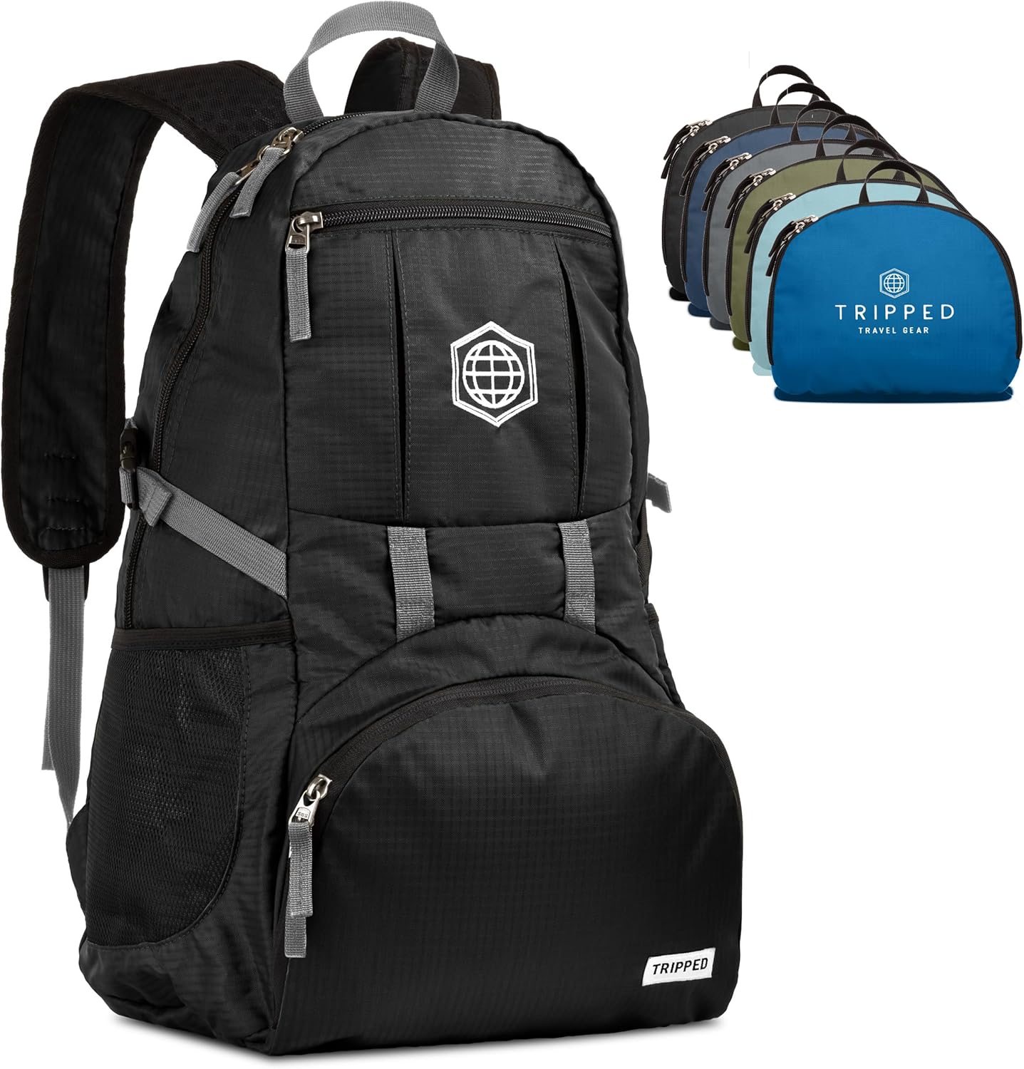 TRIPPED Travel Gear Traveling Backpack- Foldable collapsible lightweight backpack for travel (Black) 35 liters