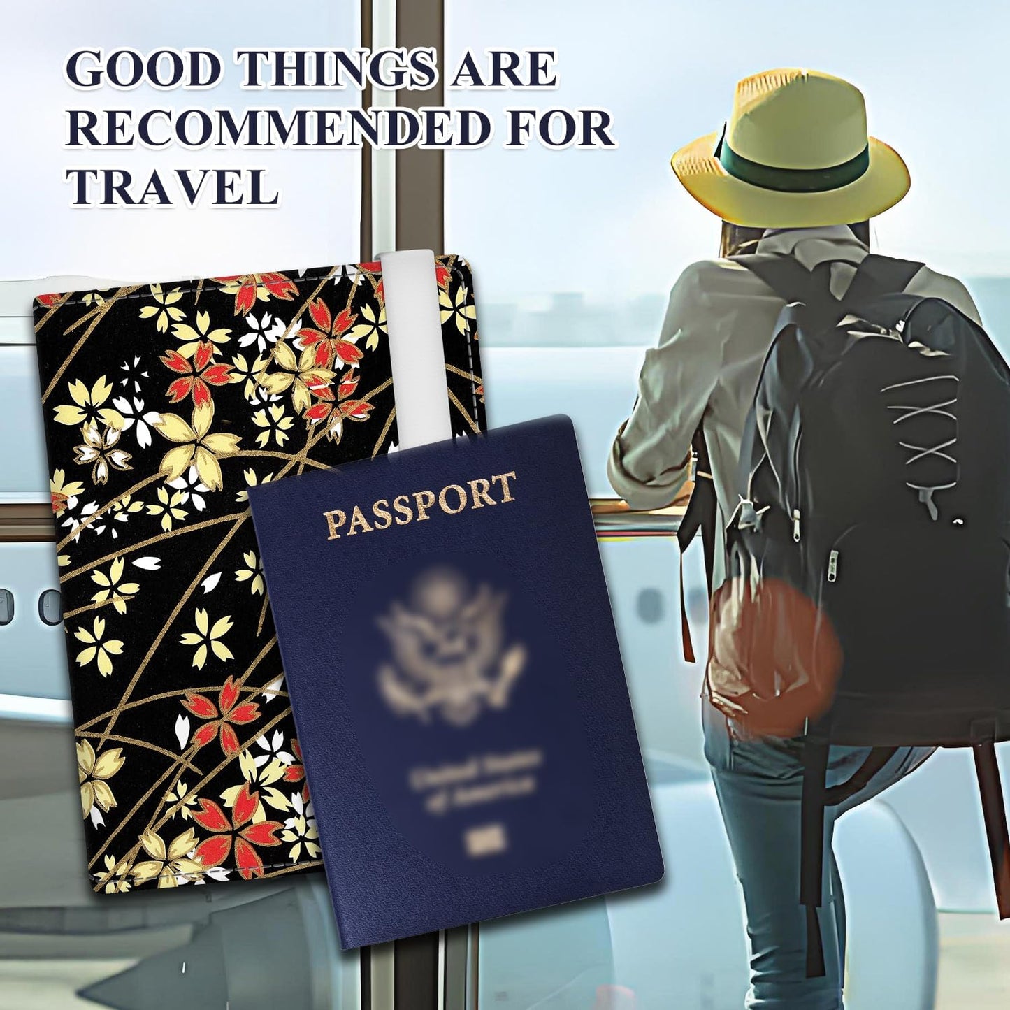 Passport Holder for Travel Essentials, RFID Premium Leather Passport Wallet Cover Case for Travel Must Haves Accessories, Passport Book Holders for Women Men Cute Flowers