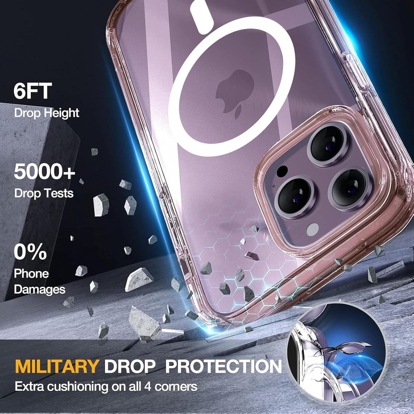 Miracase Magnetic Designed for iPhone 14 Pro Max Case 6.7 inch (Compatible with MagSafe) Upgrade Full-Body Clear Phone Bumper Case with Built-in 9H Tempered Glass Screen Protector, Magnetic Clear Pink