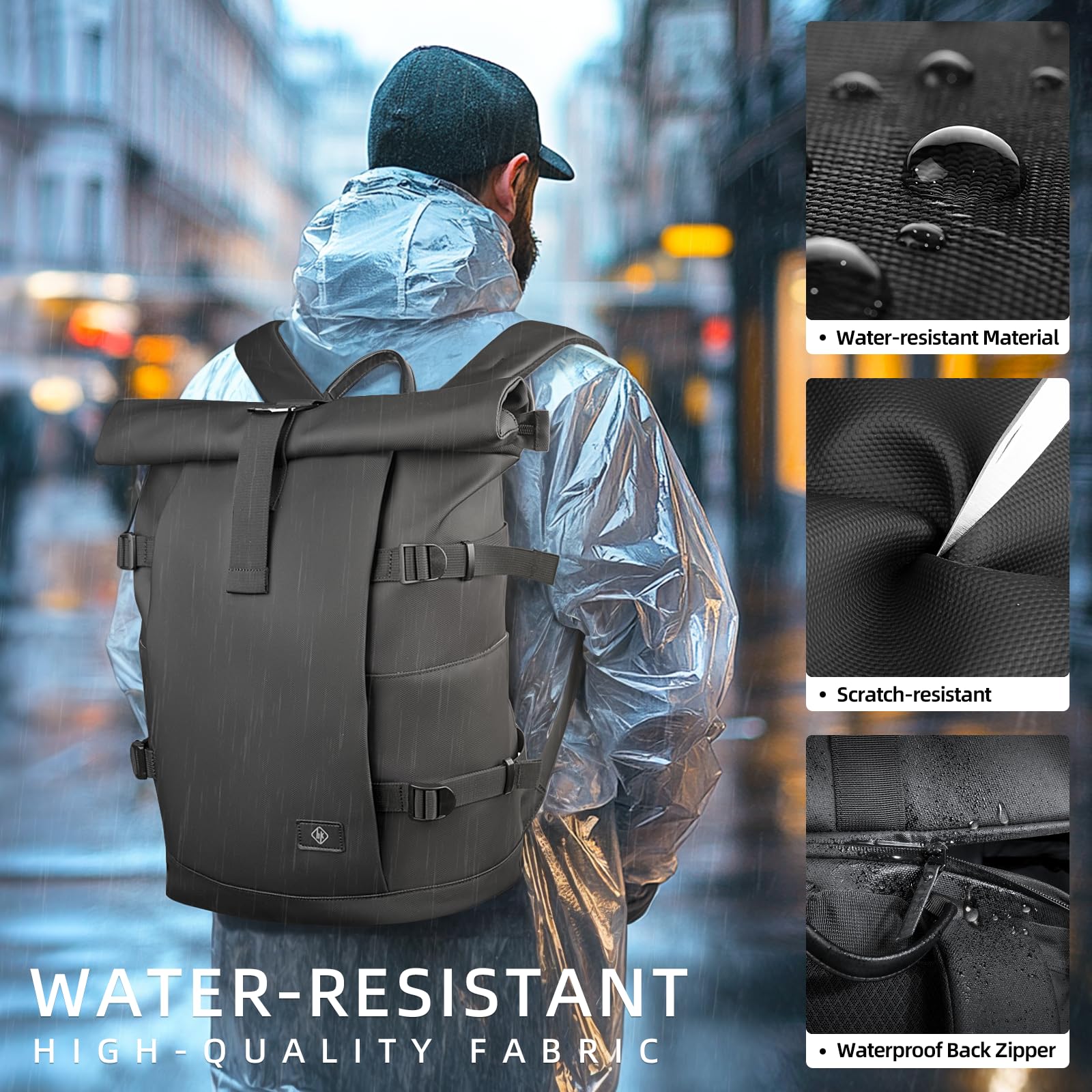 Rolltop Laptop Backpack, Expandable Business Travel Backpack for Men Women