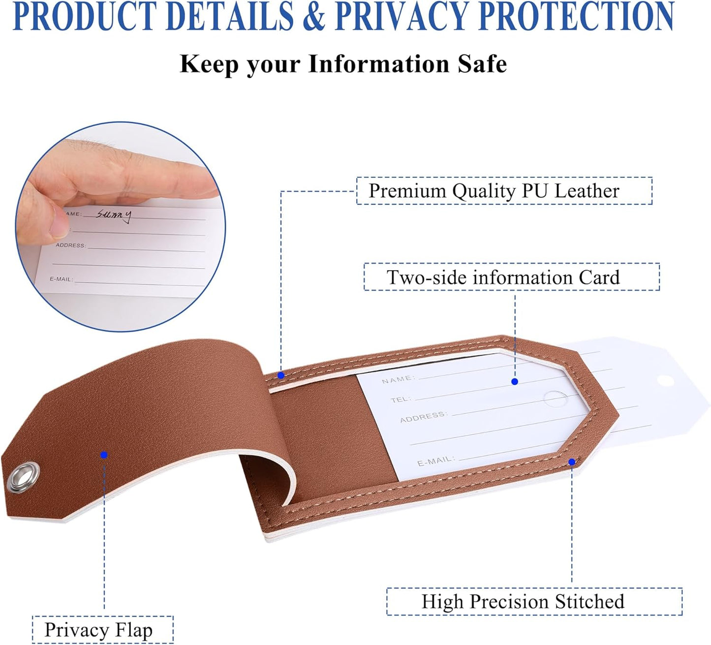 Luggage Tag & Initial Baggage Tags for Suitcases Leather Bag Tags for Backpacks Handbag School Instrument with Name ID Label Travel Essentials, Unique Fun Brown Personalized Luggage Tags 2 Pack