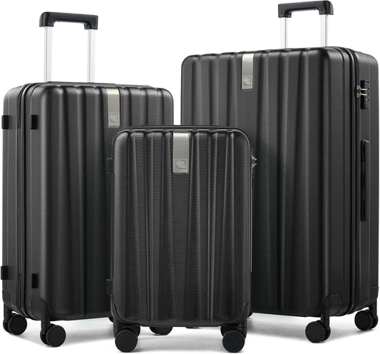 Hanke Hardshell Luggage Sets 3 Piece Extra Large Suitcases with Lock,28 Inch Luggage with Spinner Wheels, PC Travel Suitcase for Women Men 20 24 29Inch,Jet Black
