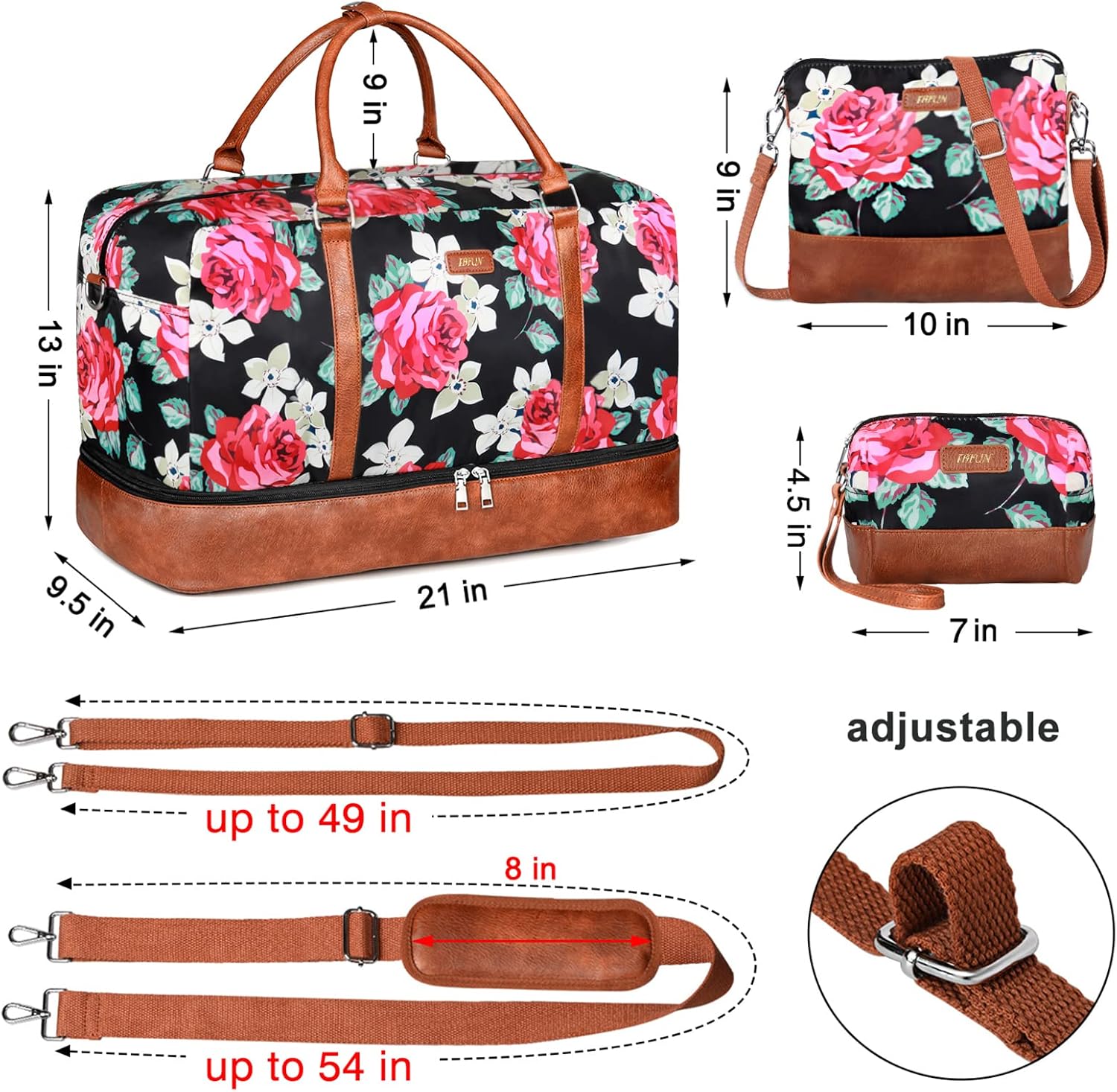 IBFUN Weekender Bags for Women, 21" Weekender Travel Bag, Travel Duffle Bag with Shoe Compartment
