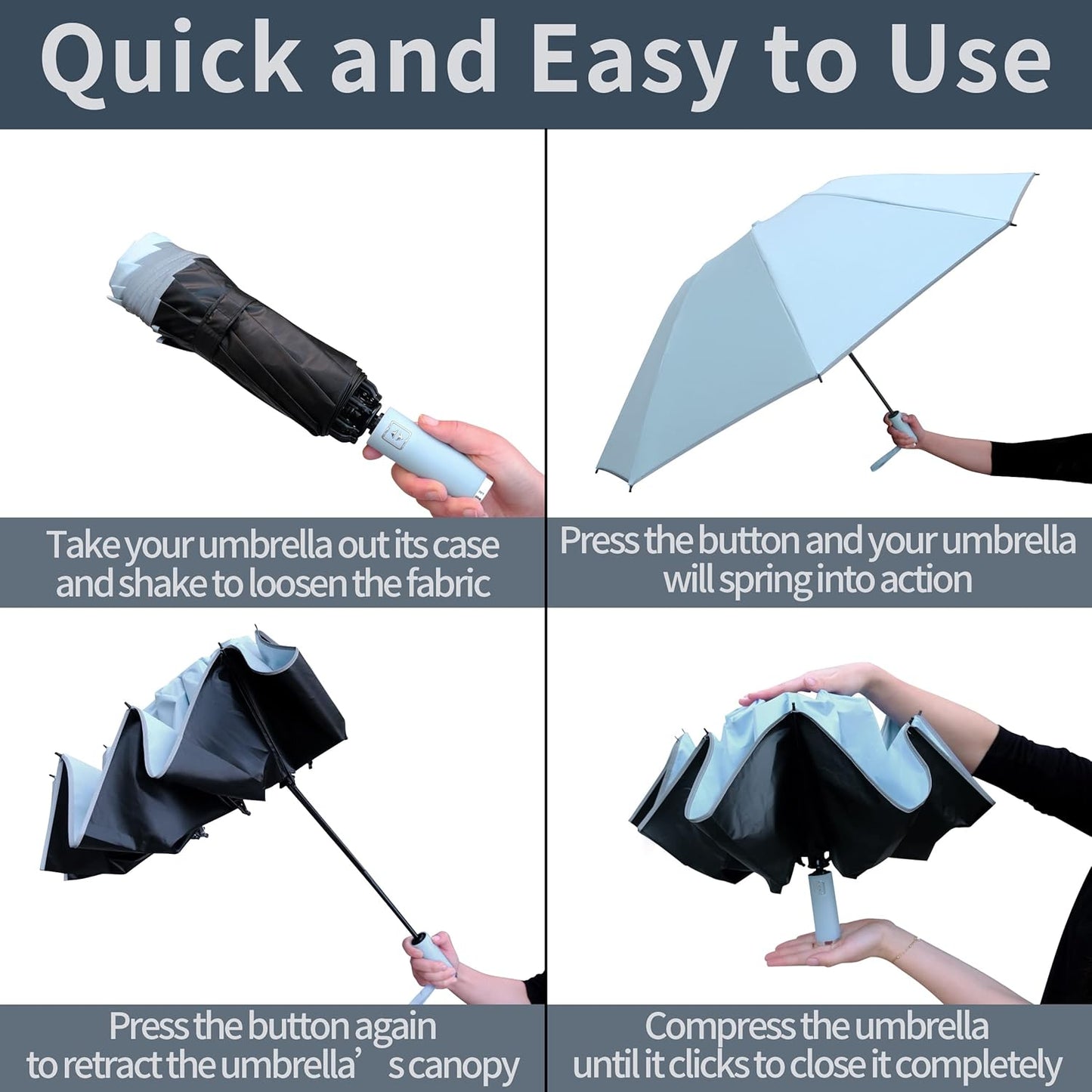 BAODINI Inverted UV Umbrella for Rain and Sun Medium Size UPF 50+ Rverse Compact Umbrella Auto Open Close