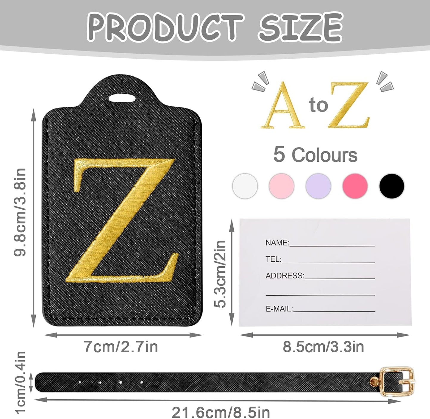 Personalized Initial Letter Luggage Tags for Suitcases,Suitcase Identifier Baggage Tag,Cute Travel Luggage Tags,Best Gift Wedding Birthday for Couples Honeymoon Friend Family Vacation(Black Z)