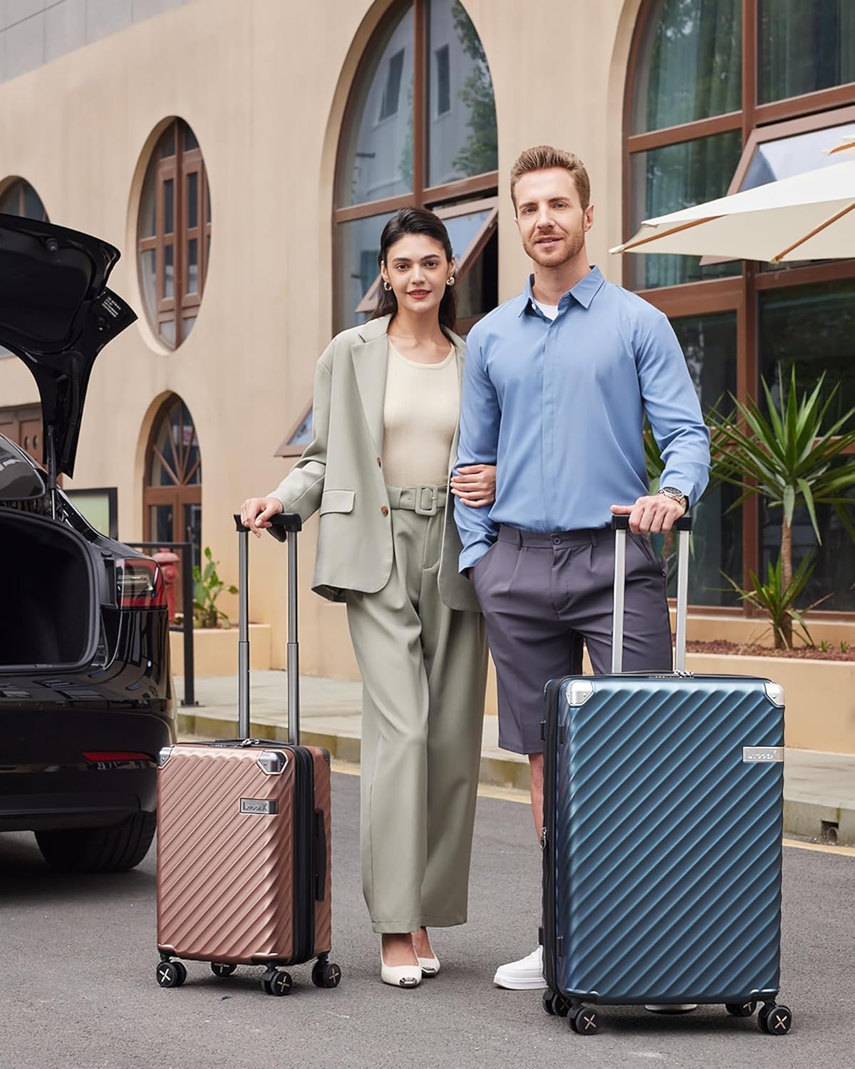 LUGGEX Luggage with Spinner Wheels, Polycarbonate Expandable Hard Shell Suitcase, Checked Large 28 Inch, Navy