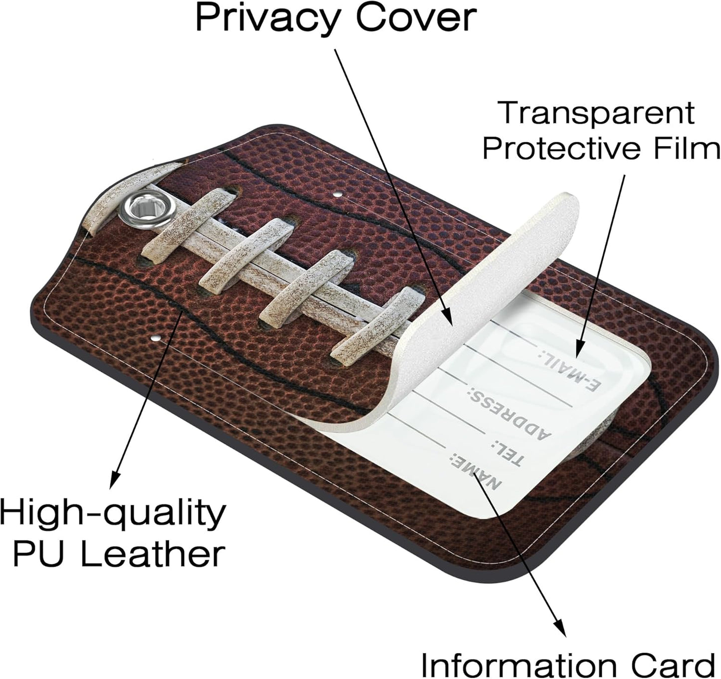 2 Pack Luggage Tags for Suitcase,American Football Close-up PU Leather Idea Baggage Tag with Name Labels Privacy Cover Metal Ring Men and Women Travel Cruise Labels