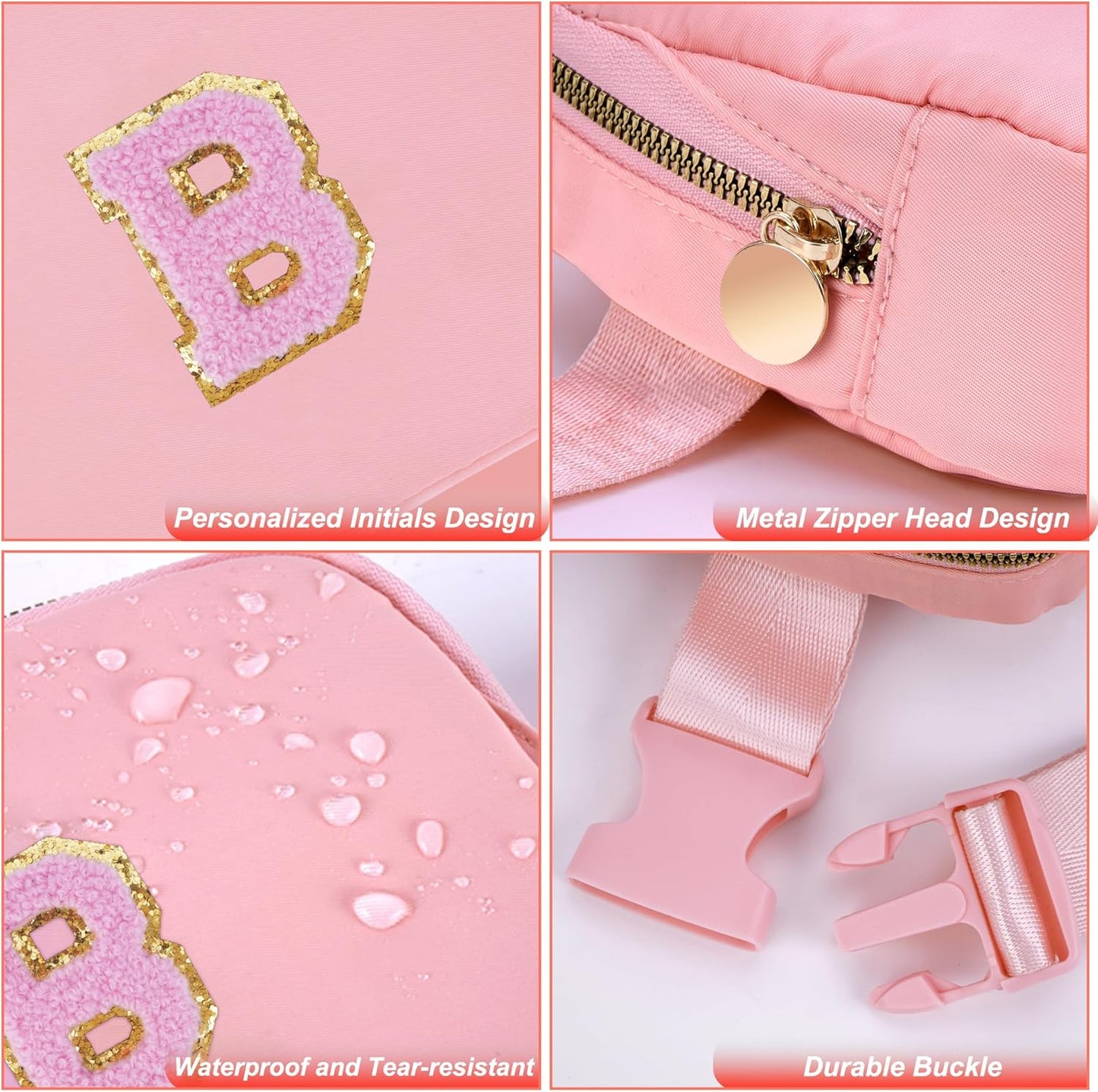 Personalized Belt Bag for Women Girls - Fashion Mini Waist Packs with Adjustable Strap - Trendy Travel Fanny Pack Crossbody Bags with Initial Letter - Teen Gifts | Peach,B