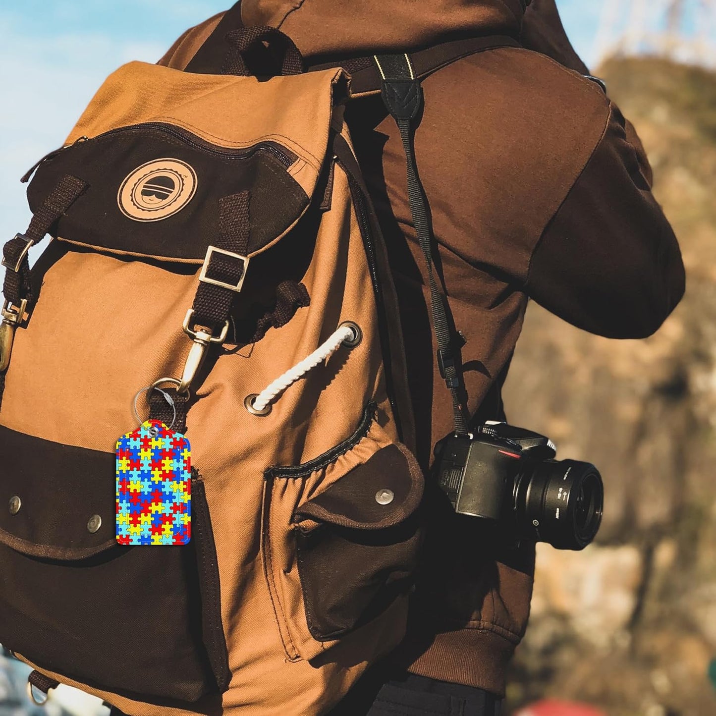 2 Pack Luggage Tag for Suitcase,Autism Awareness PU Leather Suitcase Tags Identifiers with Privacy