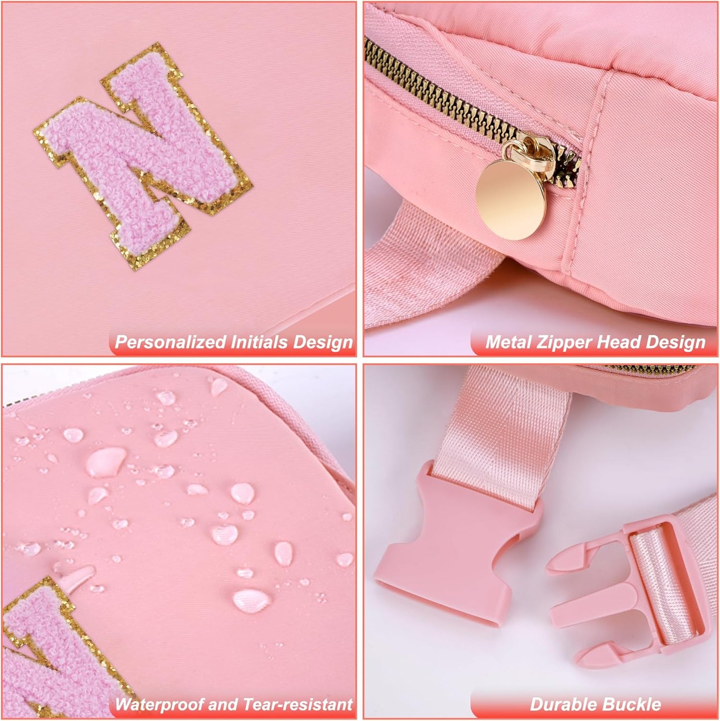Personalized Belt Bag for Women Girls - Fashion Mini Waist Packs with Adjustable Strap - Trendy Travel Fanny Pack Crossbody Bags with Initial Letter - Teen Gifts | Peach,N
