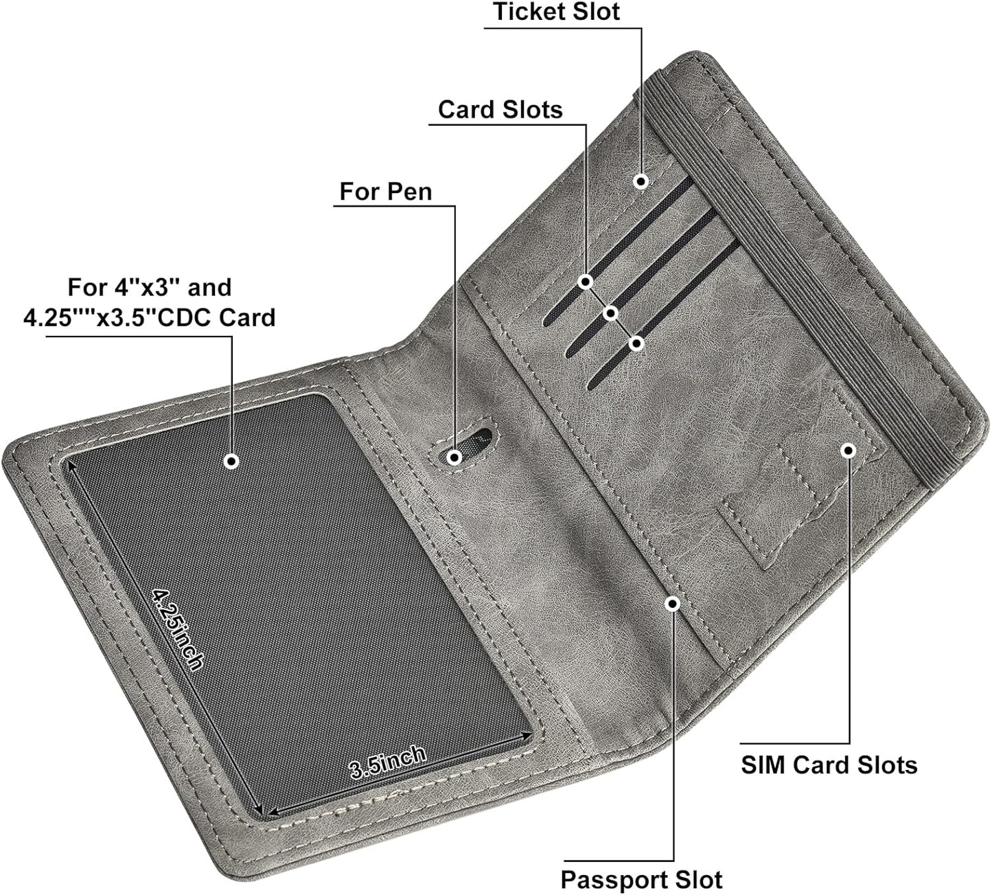 HerriaT Passport and Vaccine Card Holder Combo,Cover Case with CDC Vaccination Card Slot, Leather Travel Documents Organizer Protector, with RFID Blocking, for Women and Men
