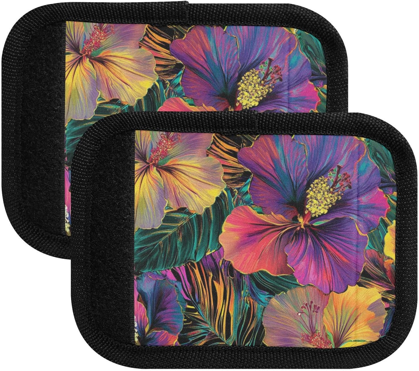 Colorful Blooming Hibiscus 2 Pack Luggage Handle Wraps Covers for Suitcase Identifiers Bag Tags Travel Accessories