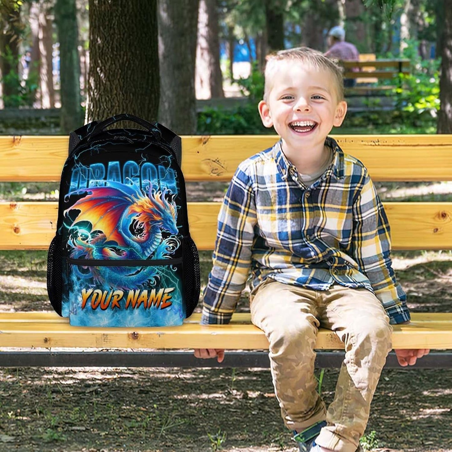 School Backpack, Dragon Backpacks for Boys, Personalized Girls Bookbag for Primary, 17 Inch Custom Toddler Bookbags with Name