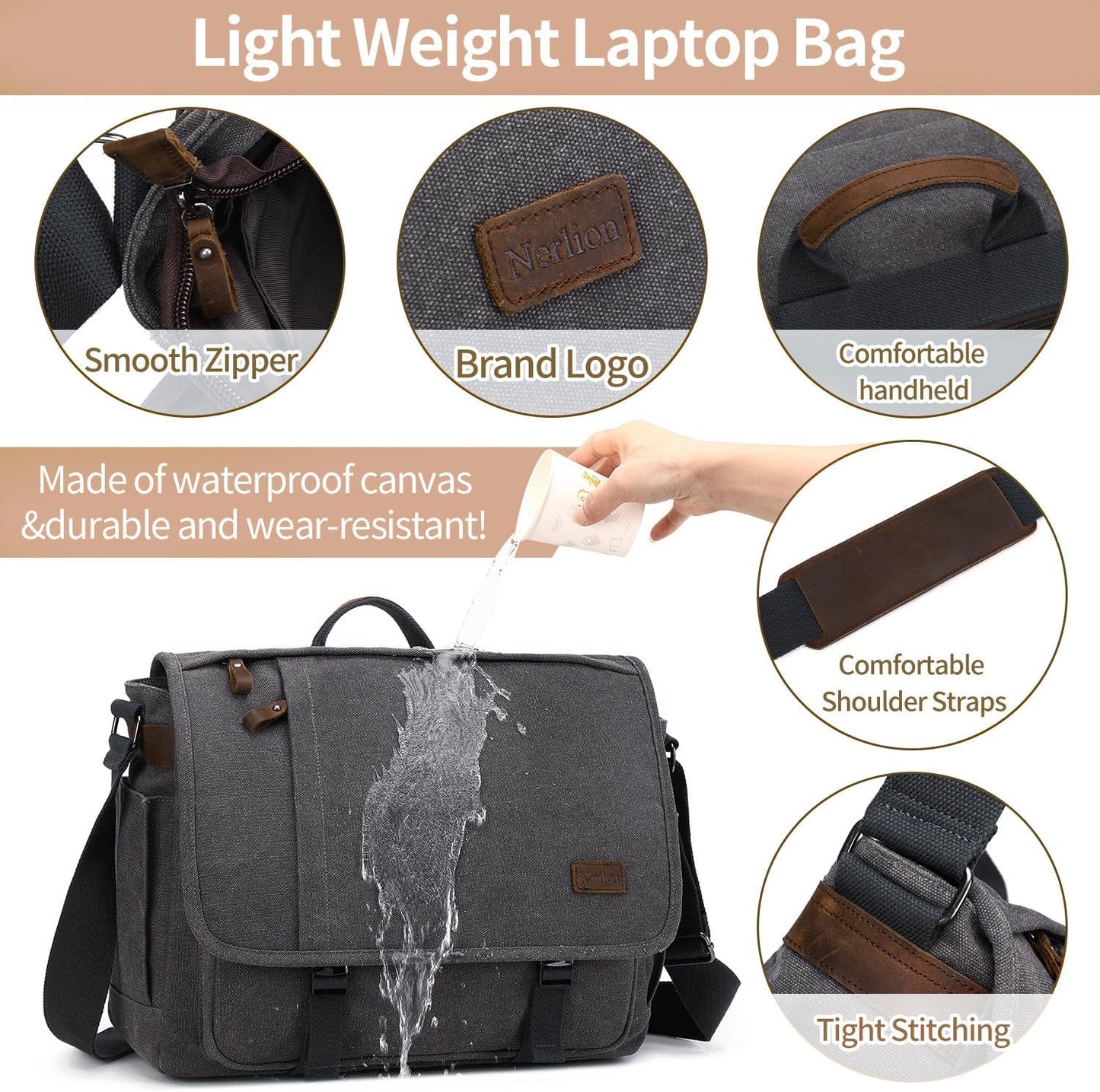 Nerlion Messenger Bag for Men 17-17.3 Inch Laptop Bag Canvas Water-resistant Computer Bag Shoulder