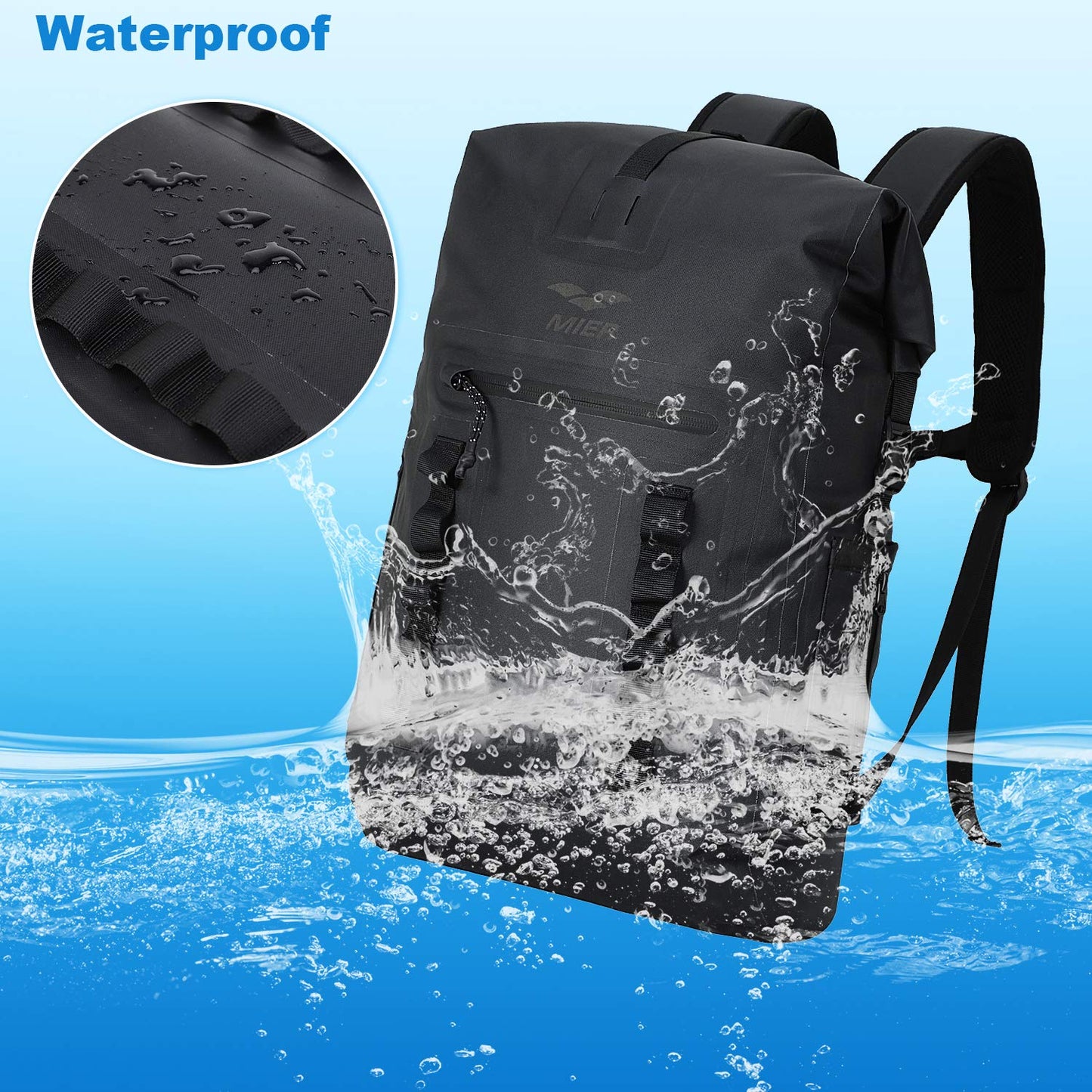 MIER Roll Top Waterproof Backpack Floating Dry Bag for Men Women, 30L Black