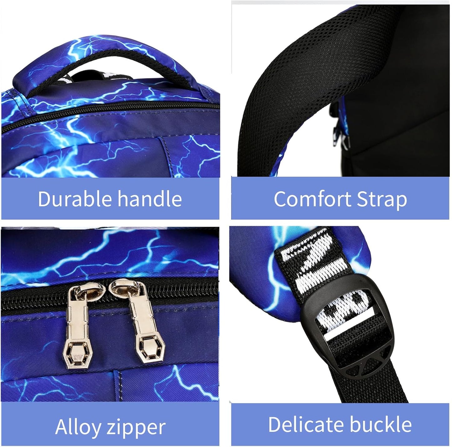 Camo Backpack for Kids, Lightweight Camo Backpack Elementary Middle School Backpack Water Repellent Bookbag (Lightning Blue 2 in 1)